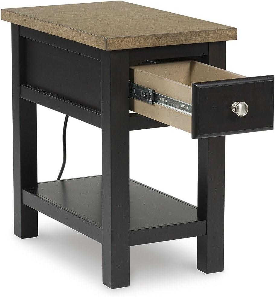 imageSignature Design by Ashley Bolanburg Farmhouse ChairSide End Table USB Charging Ports Drawer TwoTone Light Brown ampamp WhitewashLight Brown Black