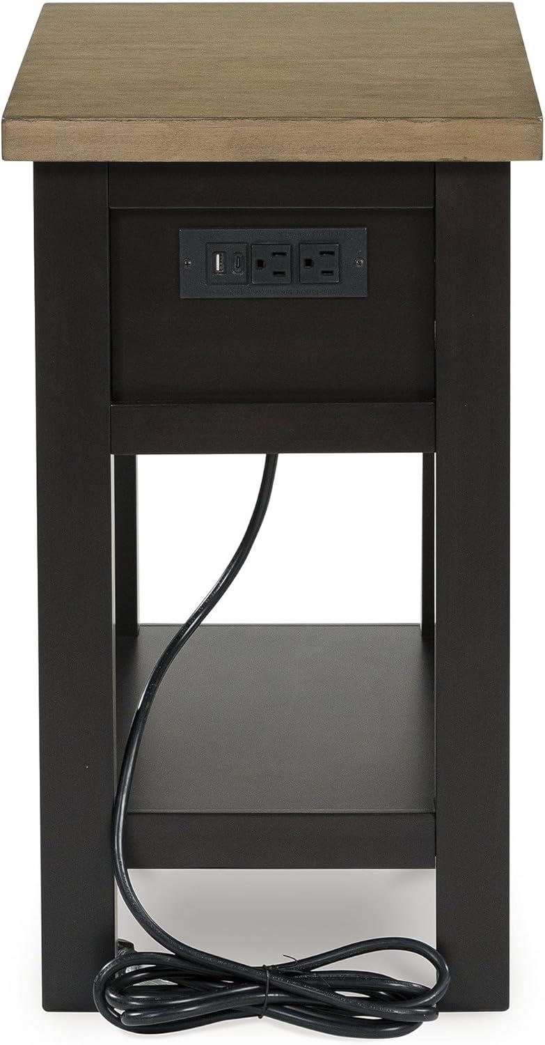 imageSignature Design by Ashley Bolanburg Farmhouse ChairSide End Table USB Charging Ports Drawer TwoTone Light Brown ampamp WhitewashLight Brown Black