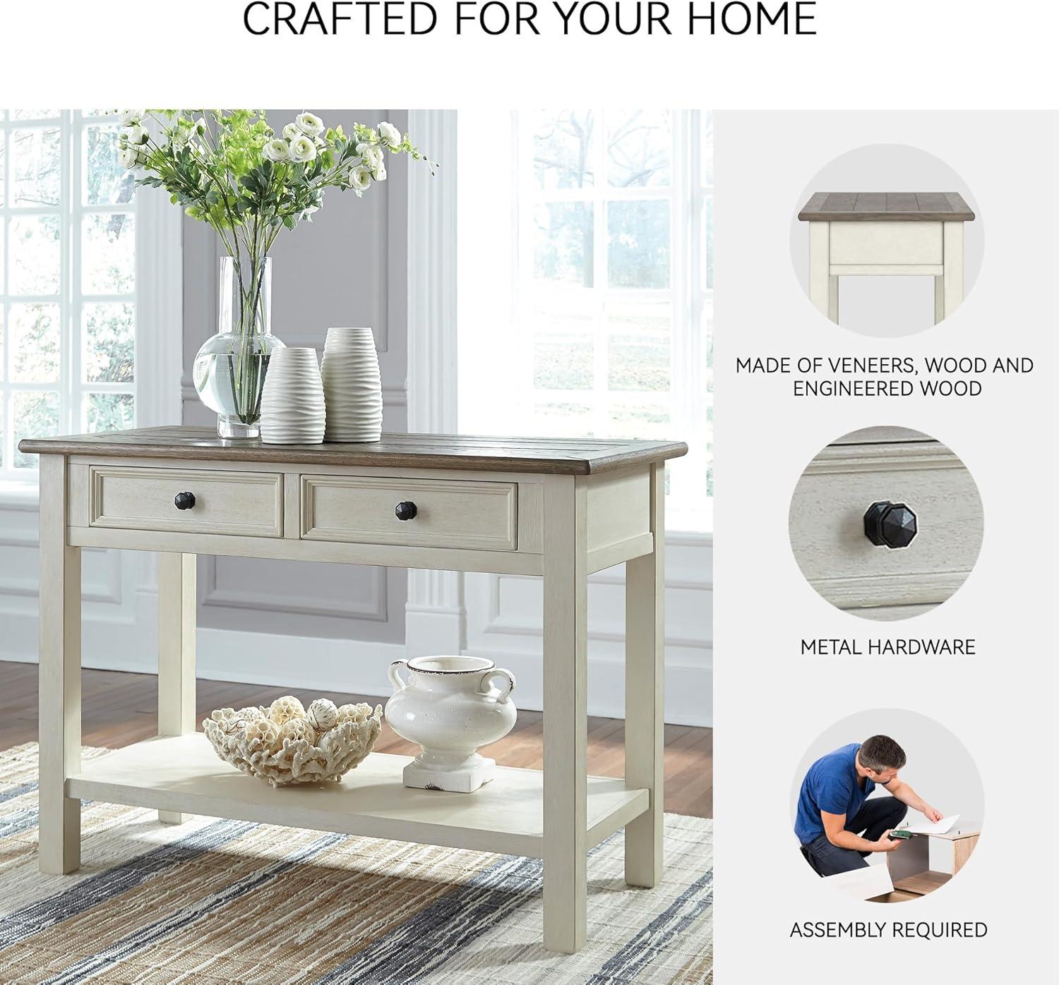 imageSignature Design by Ashley Bolanburg Farmhouse Rectangular Two Tone Sofa Table Antique CreamWhitewash