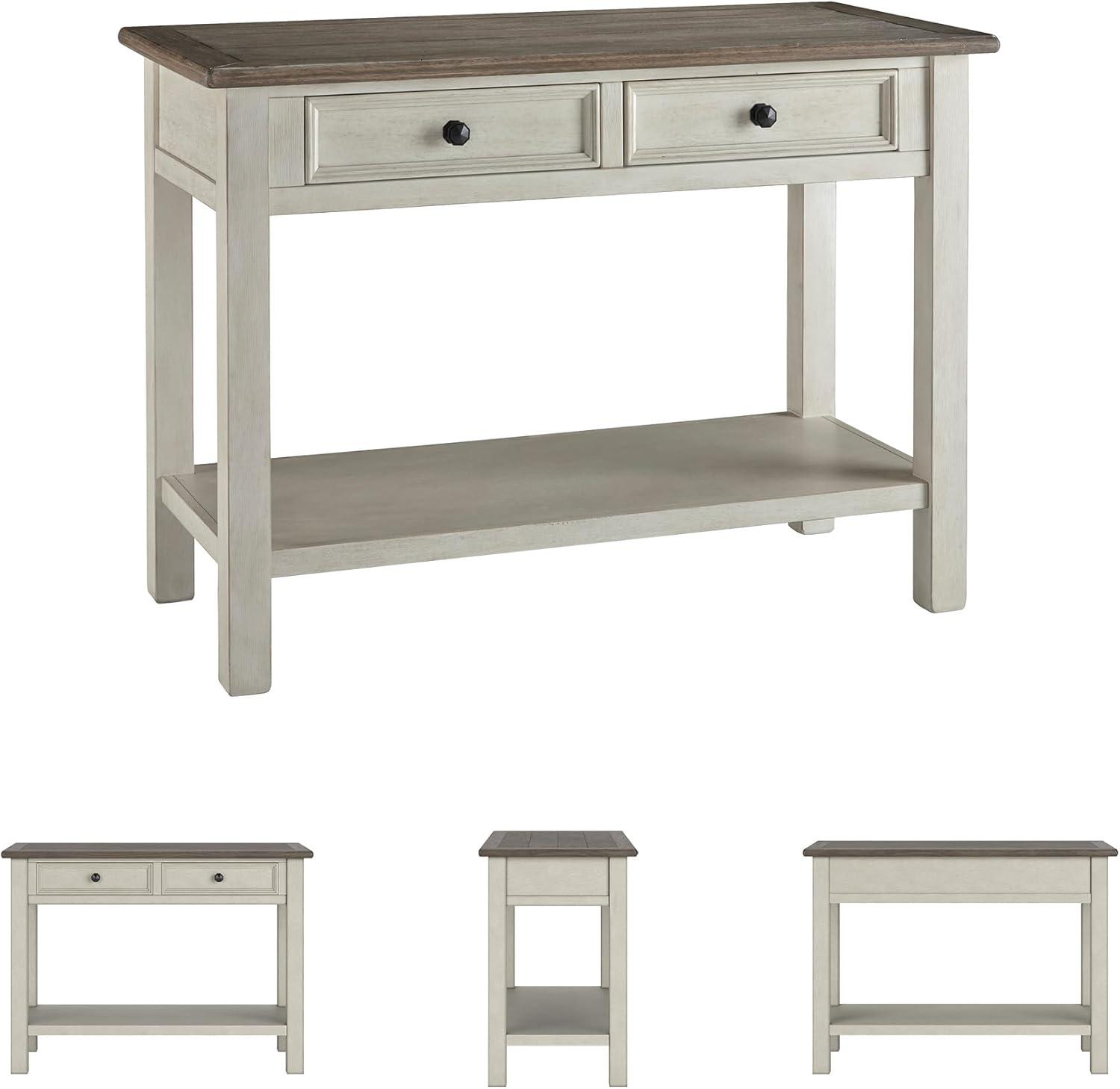 imageSignature Design by Ashley Bolanburg Farmhouse Rectangular Two Tone Sofa Table Antique CreamWhitewash