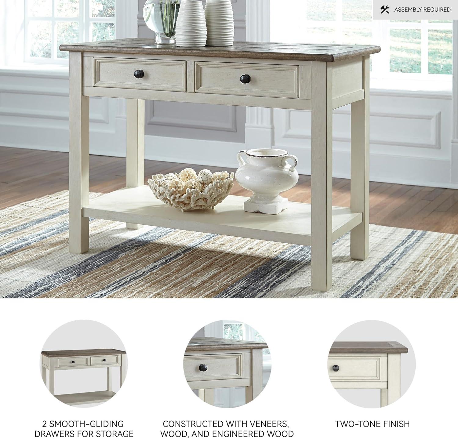 imageSignature Design by Ashley Bolanburg Farmhouse Rectangular Two Tone Sofa Table Antique CreamWhitewash