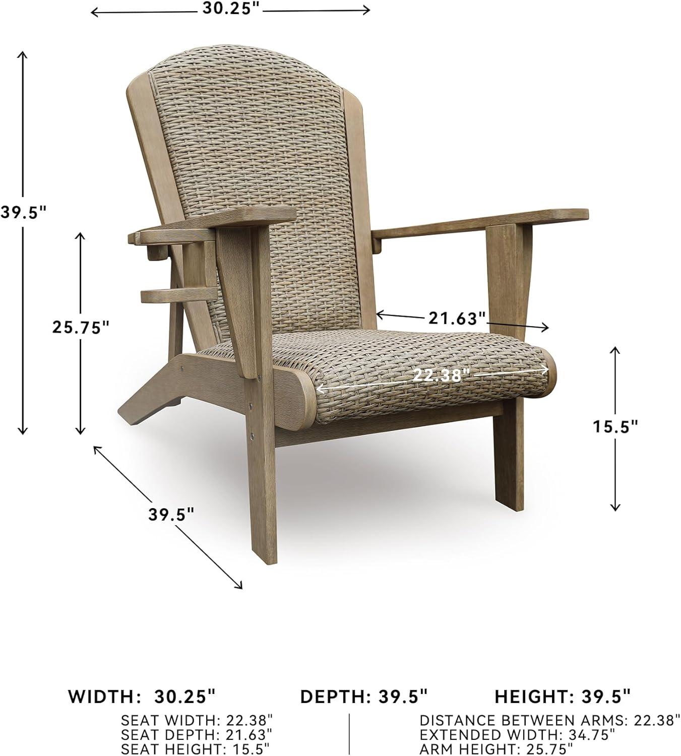 imageSignature Design by Ashley Bradstreet Bay Casual Outdoor Eucalyptus Wood Padded High Back Adirondack Chair with Handwoven Resin Wicker Beige
