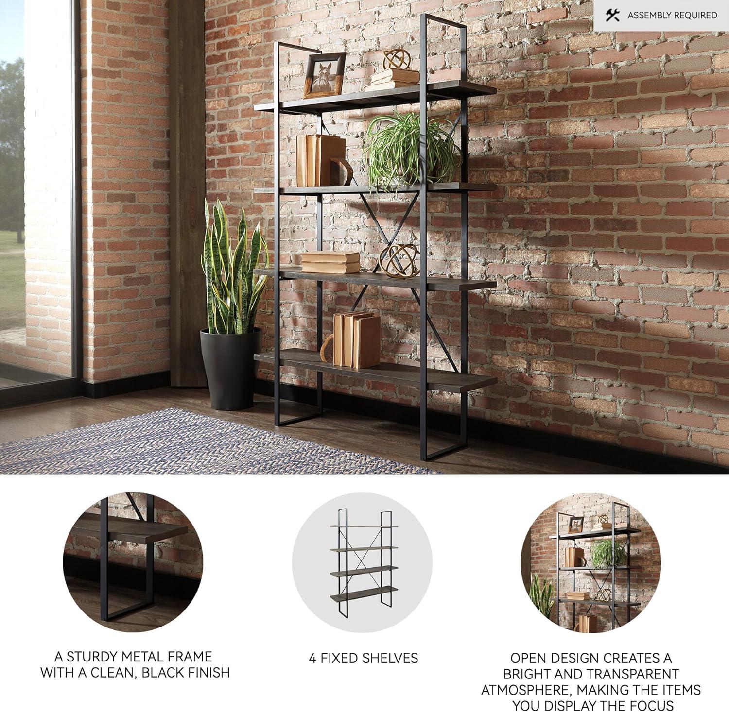 imageSignature Design by Ashley Brentmour 72quot H Bookcase Metallic ampamp Dark BrownDark Brown