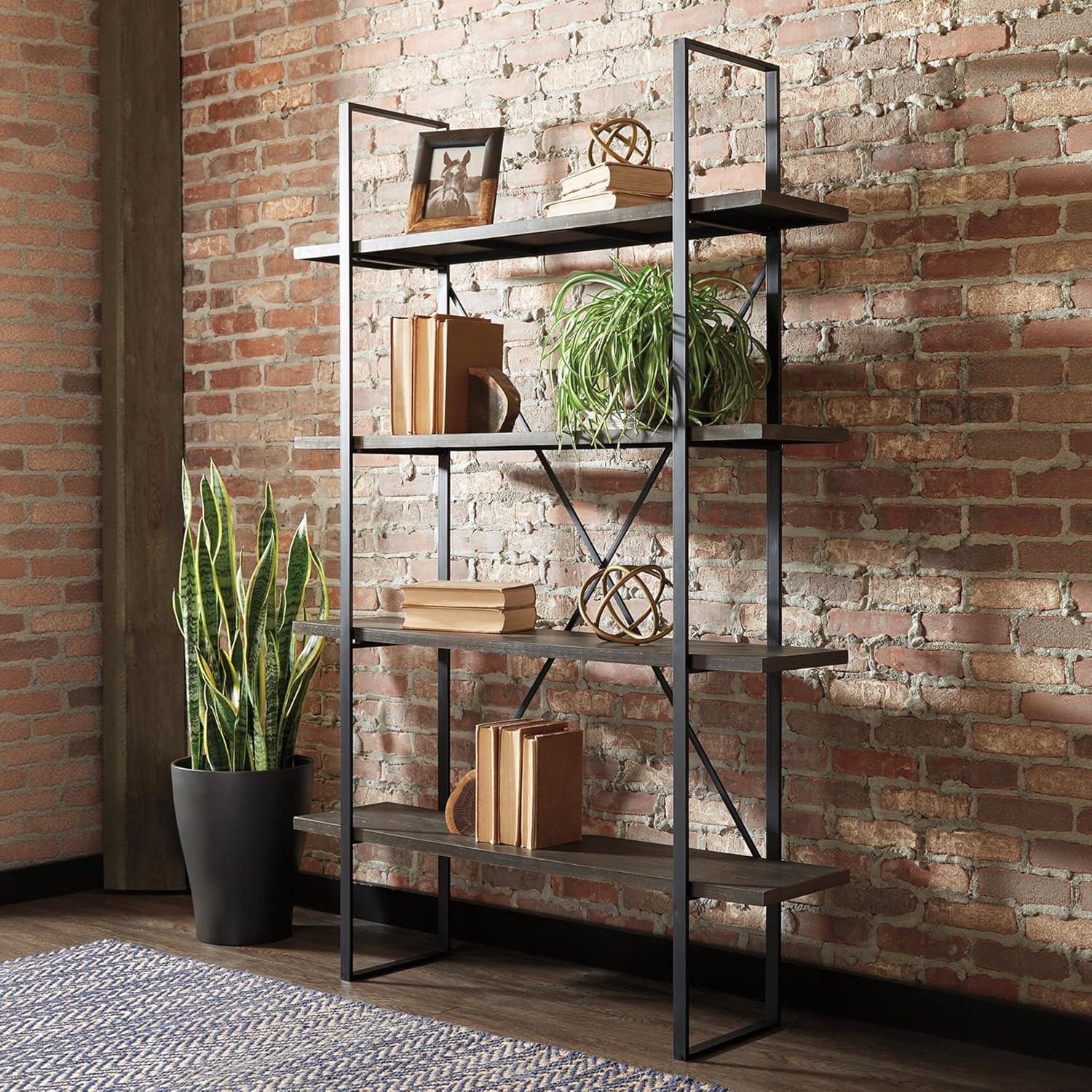 imageSignature Design by Ashley Brentmour 72quot H Bookcase Metallic ampamp Dark BrownDark Brown