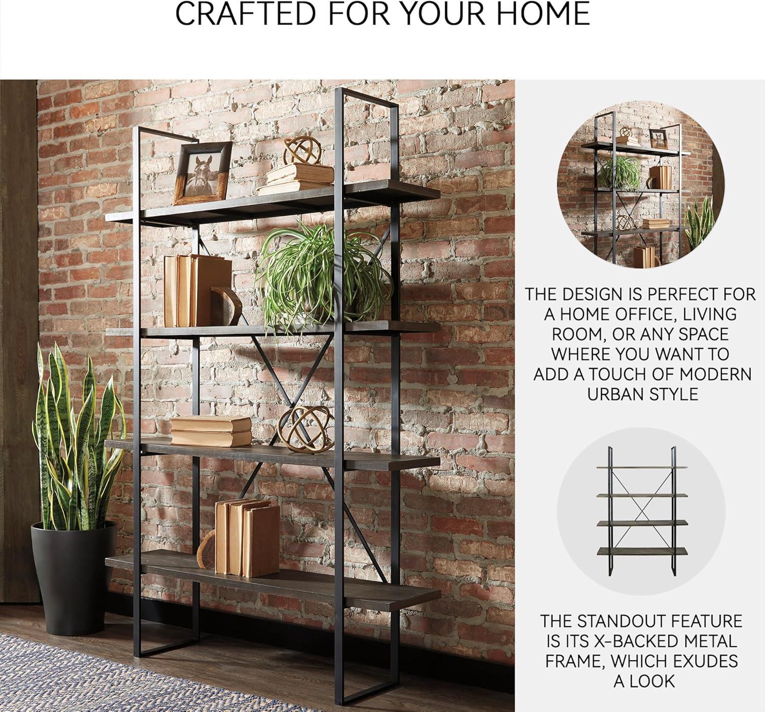 imageSignature Design by Ashley Brentmour 72quot H Bookcase Metallic ampamp Dark BrownDark Brown