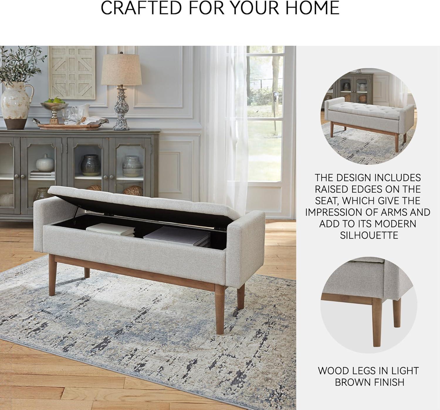 imageSignature Design by Ashley Briarson Tufted Upholstered Accent Bench with Storage Beige ampamp Brown