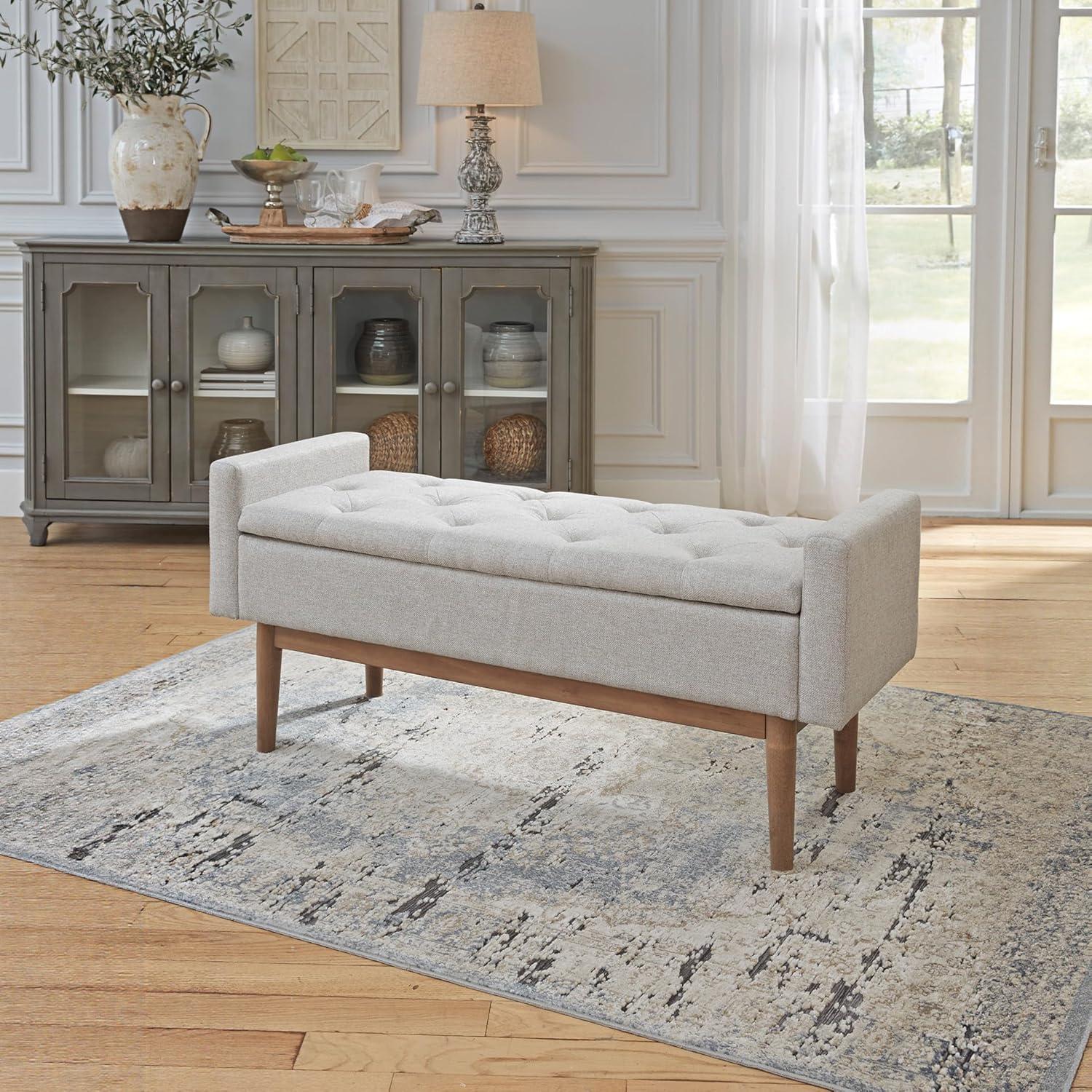imageSignature Design by Ashley Briarson Tufted Upholstered Accent Bench with Storage Beige ampamp Brown