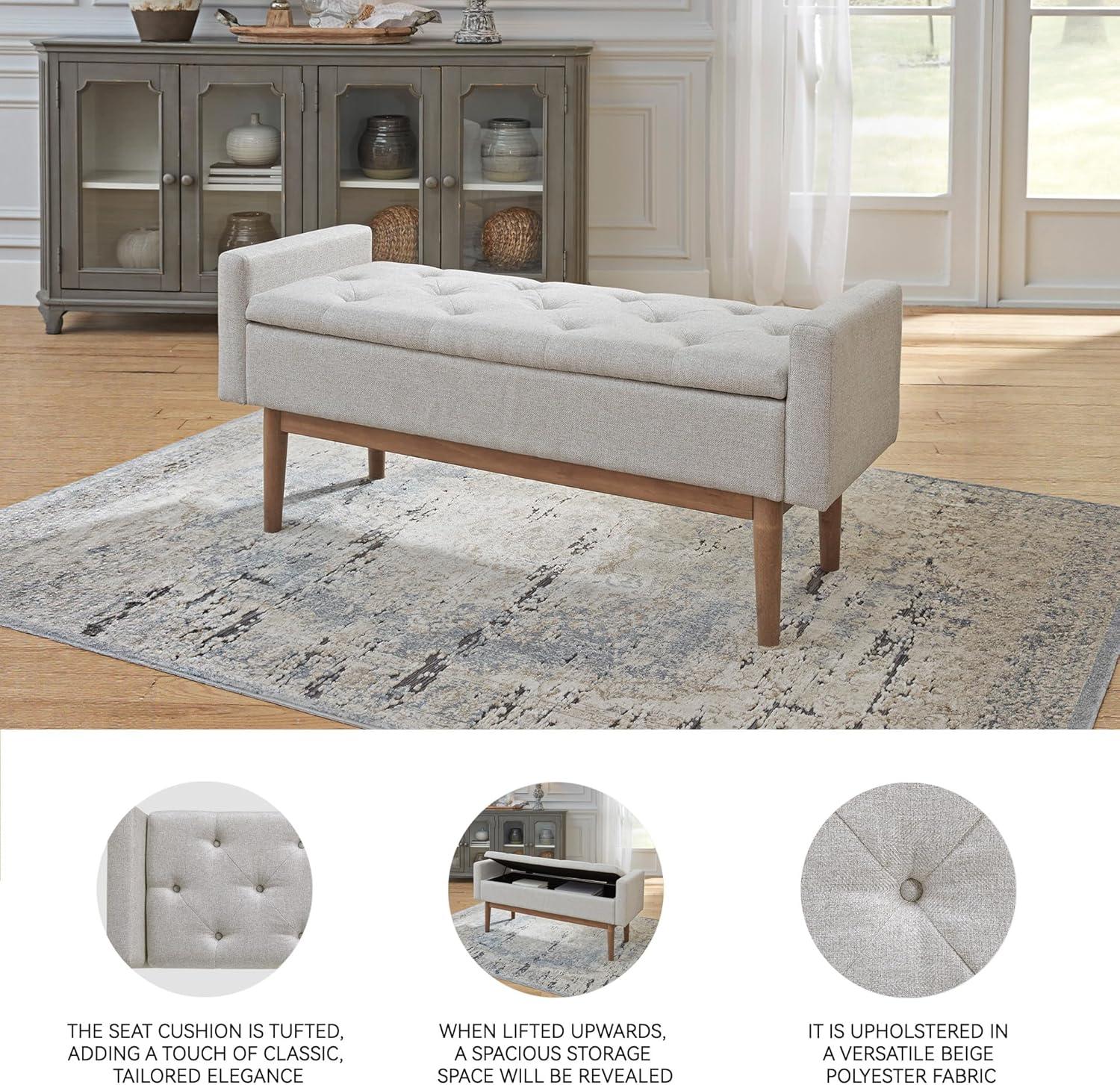imageSignature Design by Ashley Briarson Tufted Upholstered Accent Bench with Storage Beige ampamp Brown