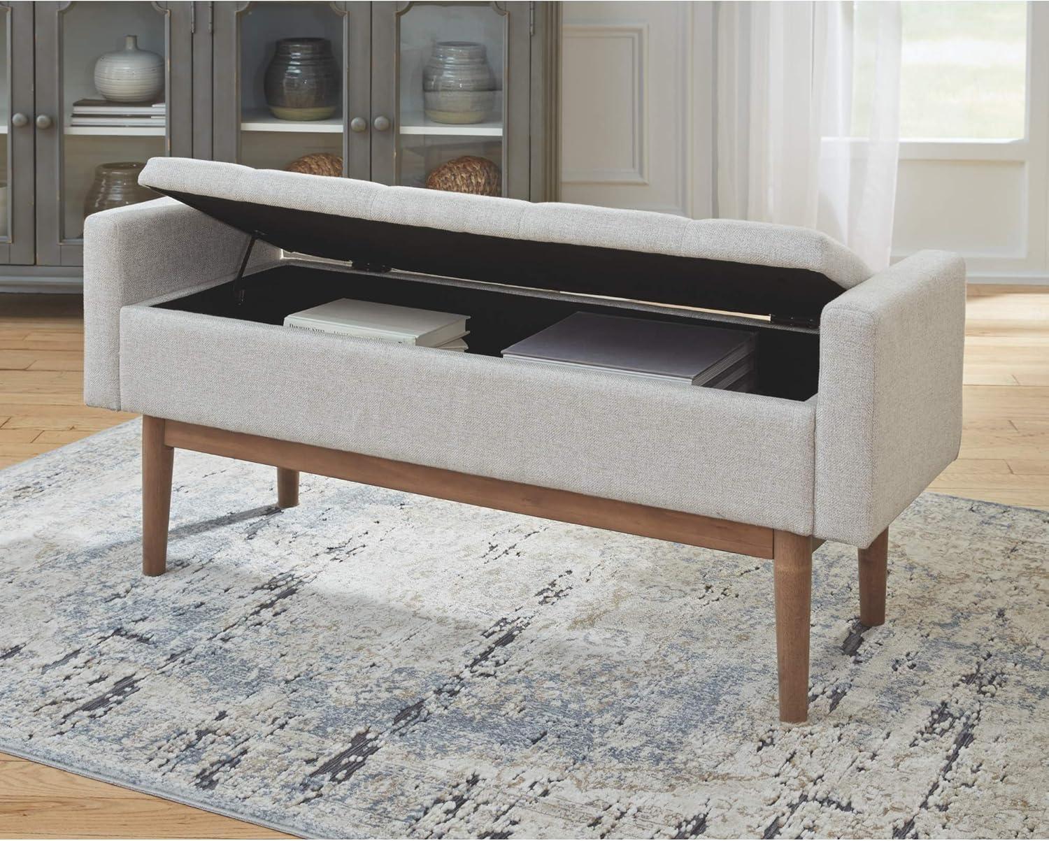 imageSignature Design by Ashley Briarson Tufted Upholstered Accent Bench with Storage Beige ampamp Brown