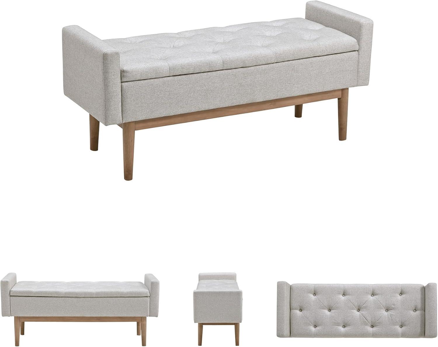 imageSignature Design by Ashley Briarson Tufted Upholstered Accent Bench with Storage Beige ampamp Brown