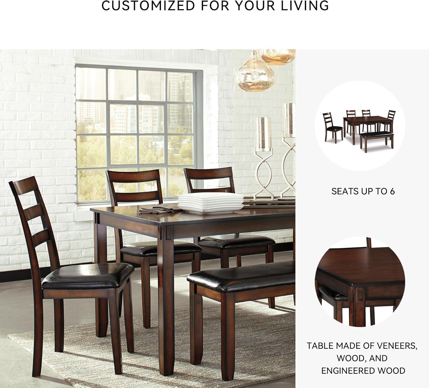 imageSignature Design by Ashley Bridson Modern 6 Piece Dining Set Includes Dining Table 4 Chairs ampamp Bench GrayDark Brown