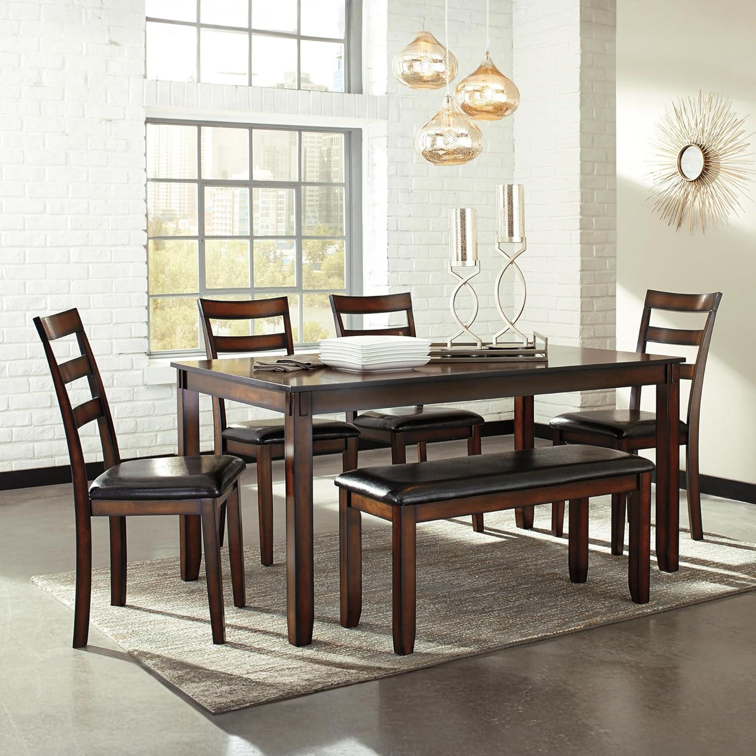 imageSignature Design by Ashley Bridson Modern 6 Piece Dining Set Includes Dining Table 4 Chairs ampamp Bench GrayDark Brown