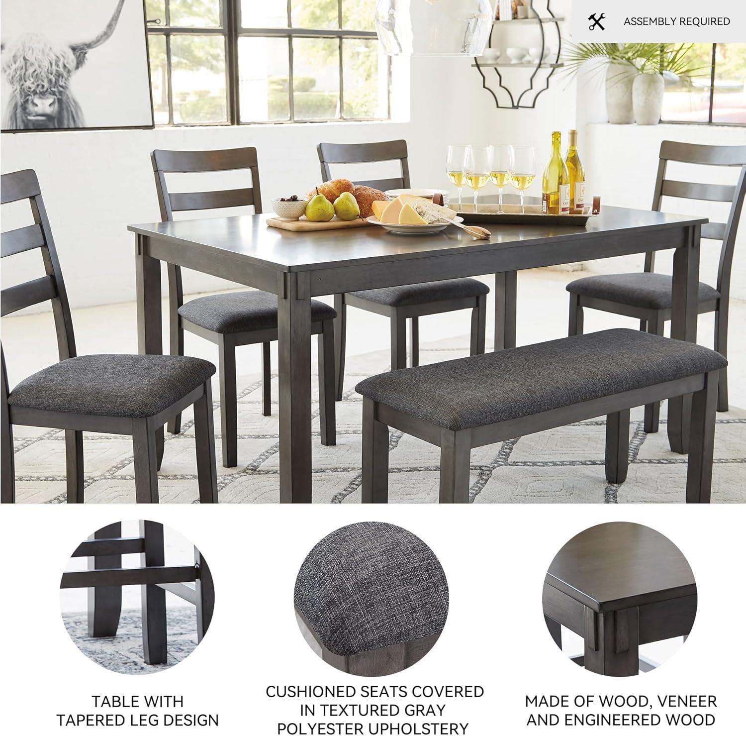 imageSignature Design by Ashley Bridson Modern 6 Piece Dining Set Includes Dining Table 4 Chairs ampamp Bench GrayGrey