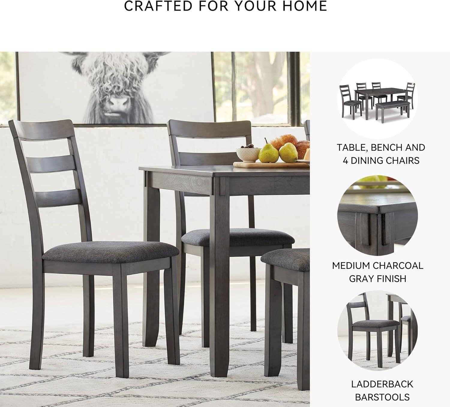 imageSignature Design by Ashley Bridson Modern 6 Piece Dining Set Includes Dining Table 4 Chairs ampamp Bench GrayGrey