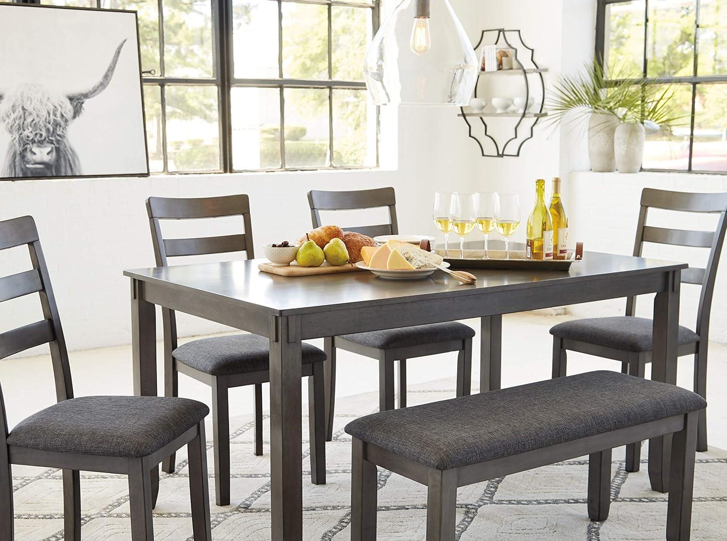 imageSignature Design by Ashley Bridson Modern 6 Piece Dining Set Includes Dining Table 4 Chairs ampamp Bench GrayGrey