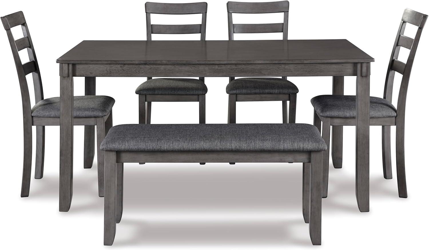 imageSignature Design by Ashley Bridson Modern 6 Piece Dining Set Includes Dining Table 4 Chairs ampamp Bench GrayGrey
