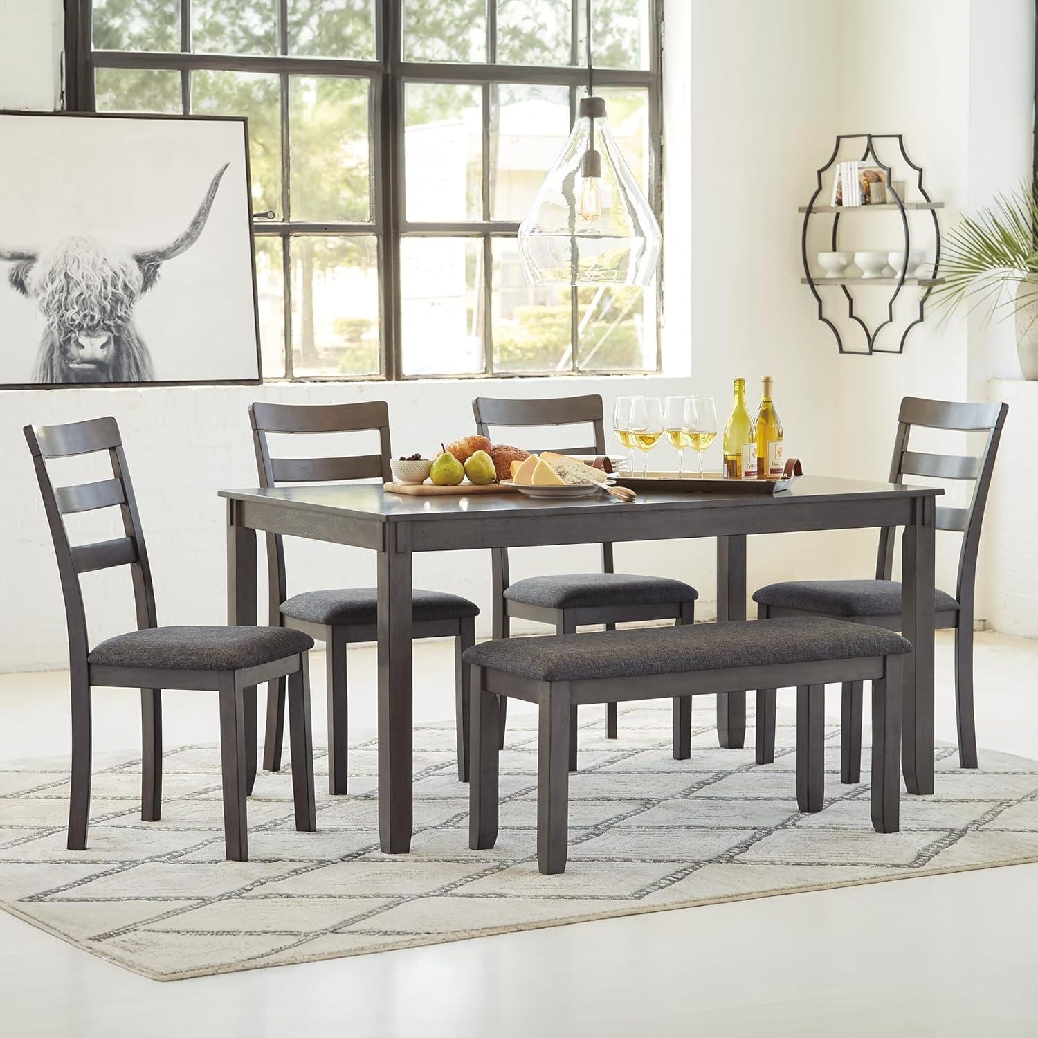 imageSignature Design by Ashley Bridson Modern 6 Piece Dining Set Includes Dining Table 4 Chairs ampamp Bench GrayGrey