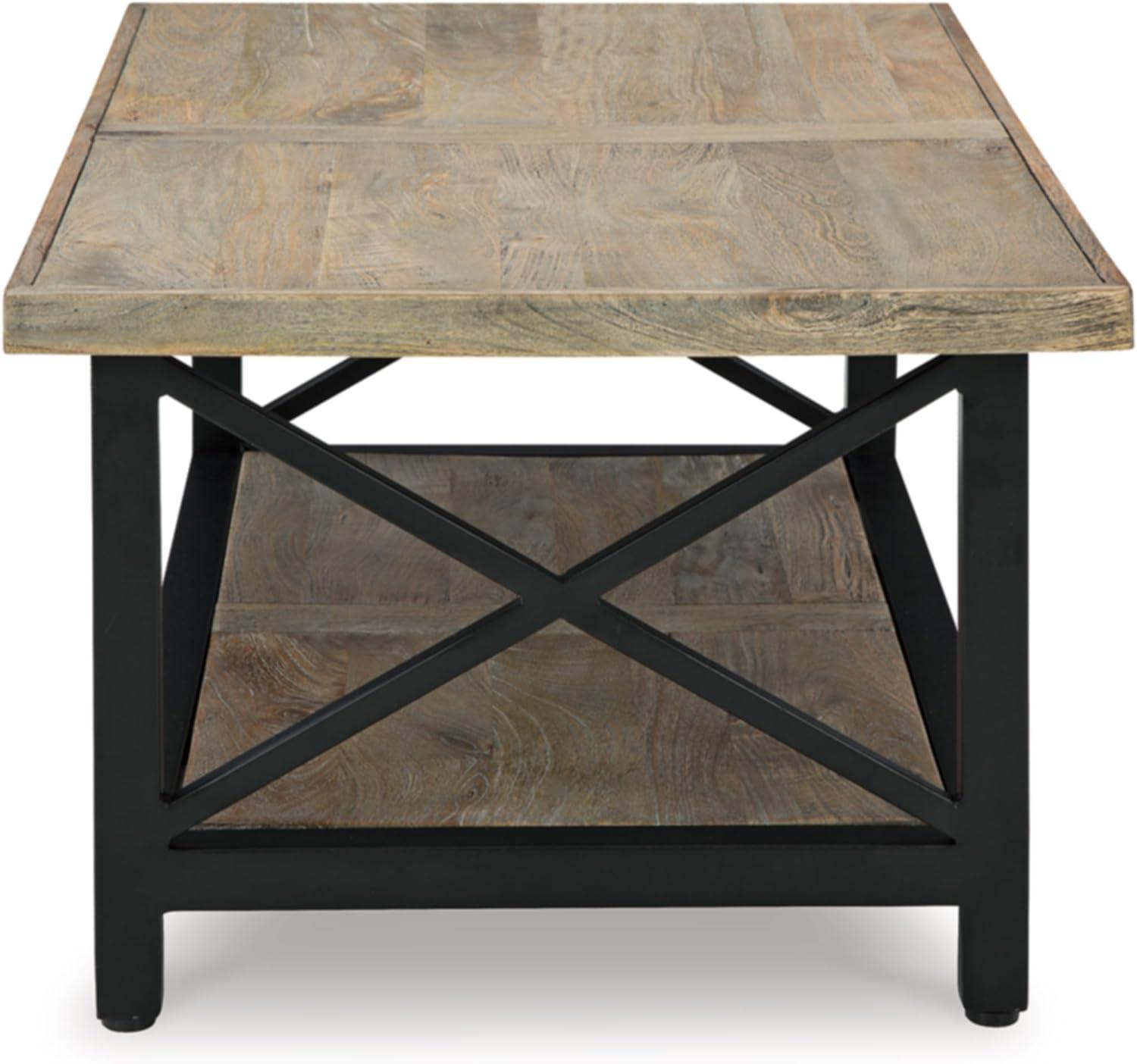 imageSignature Design by Ashley Bristenfort Rustic Crossbuck Coffee Table with Lower Shelf Light Brown ampamp Black