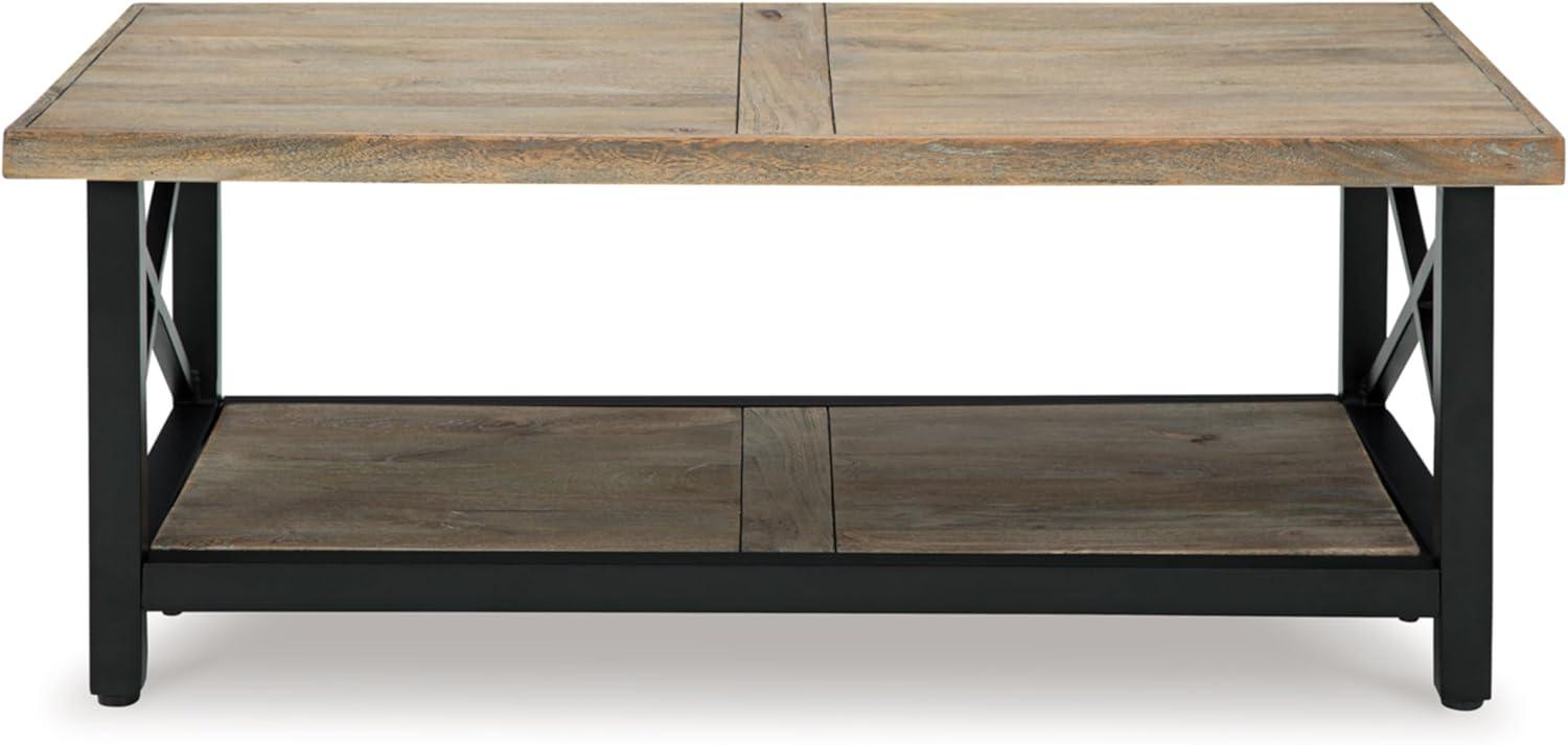 imageSignature Design by Ashley Bristenfort Rustic Crossbuck Coffee Table with Lower Shelf Light Brown ampamp Black