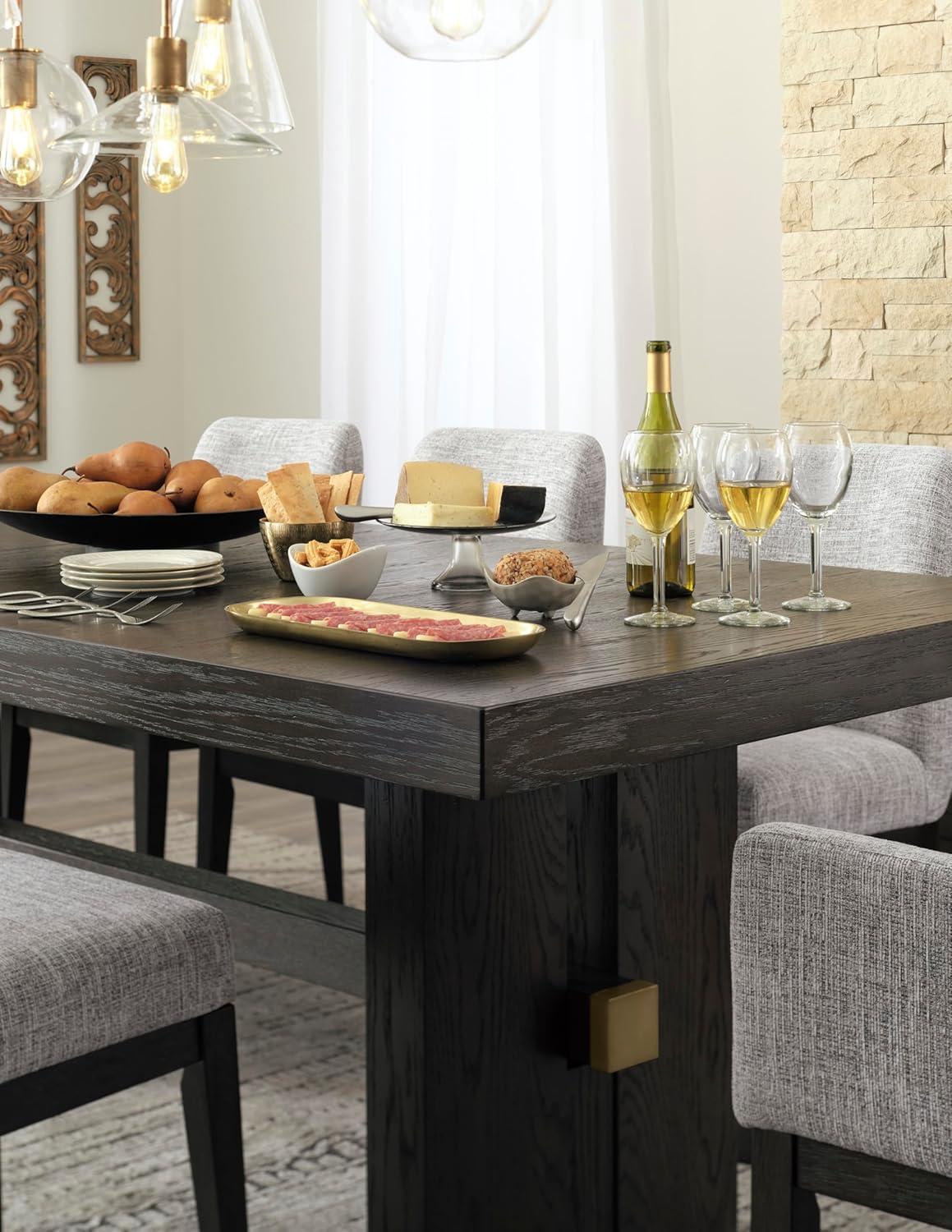 imageSignature Design by Ashley Burkhaus Contemporary Counter Height Dining Table with DoublePedestal Base and Wine Rack Dark BrownRectangle Extension
