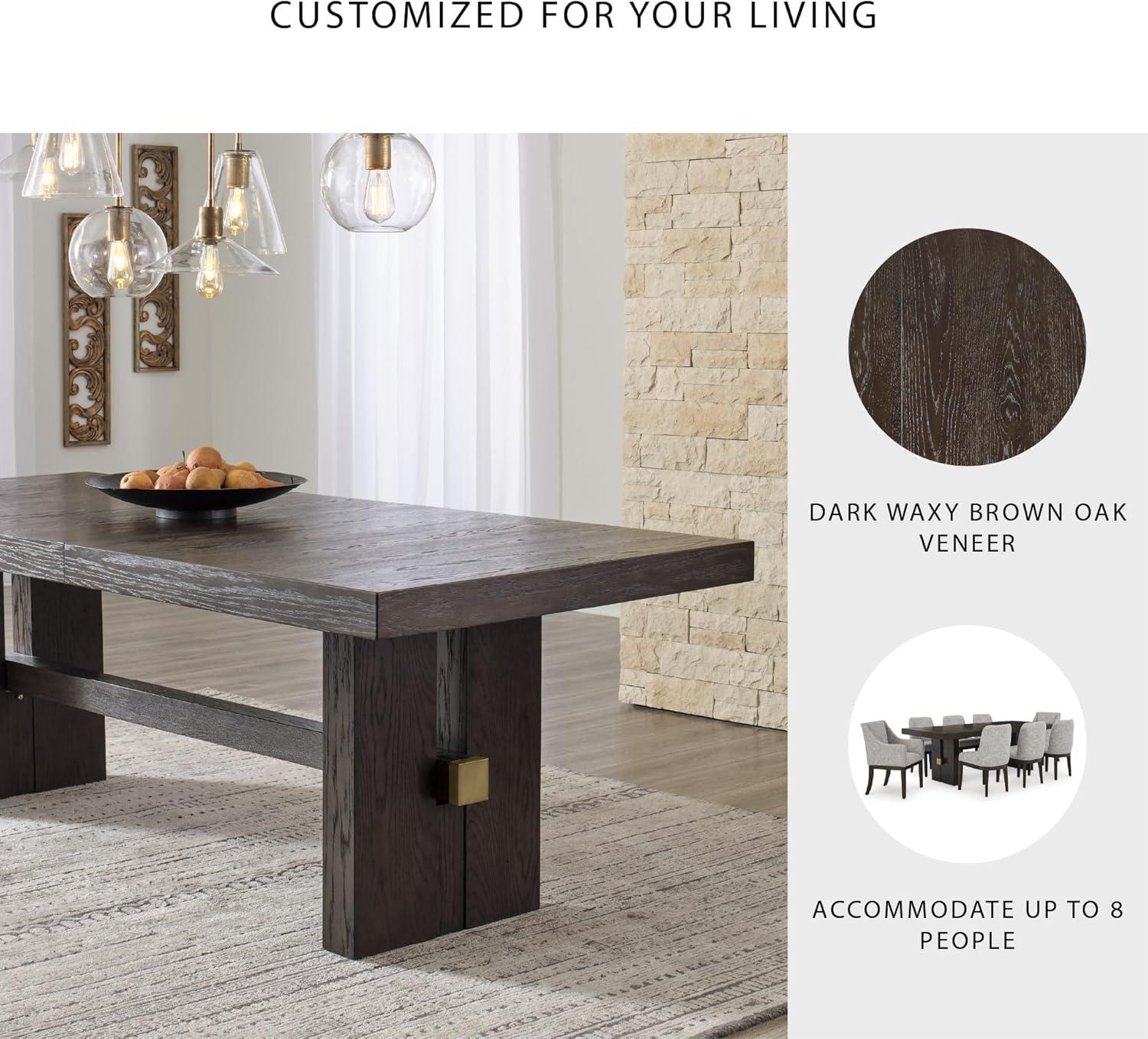 imageSignature Design by Ashley Burkhaus Contemporary Counter Height Dining Table with DoublePedestal Base and Wine Rack Dark BrownRectangle Extension