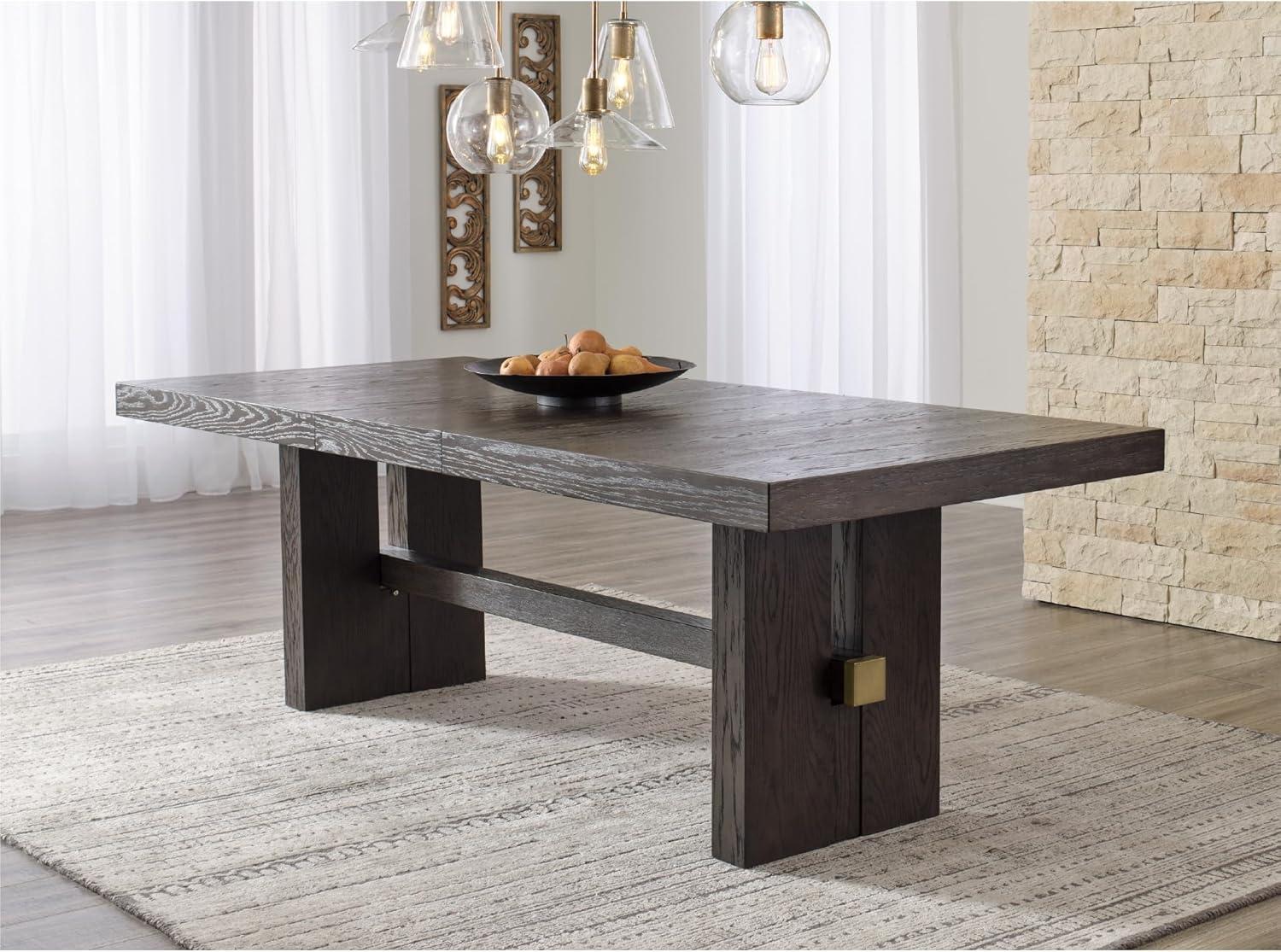 imageSignature Design by Ashley Burkhaus Contemporary Counter Height Dining Table with DoublePedestal Base and Wine Rack Dark BrownRectangle Extension