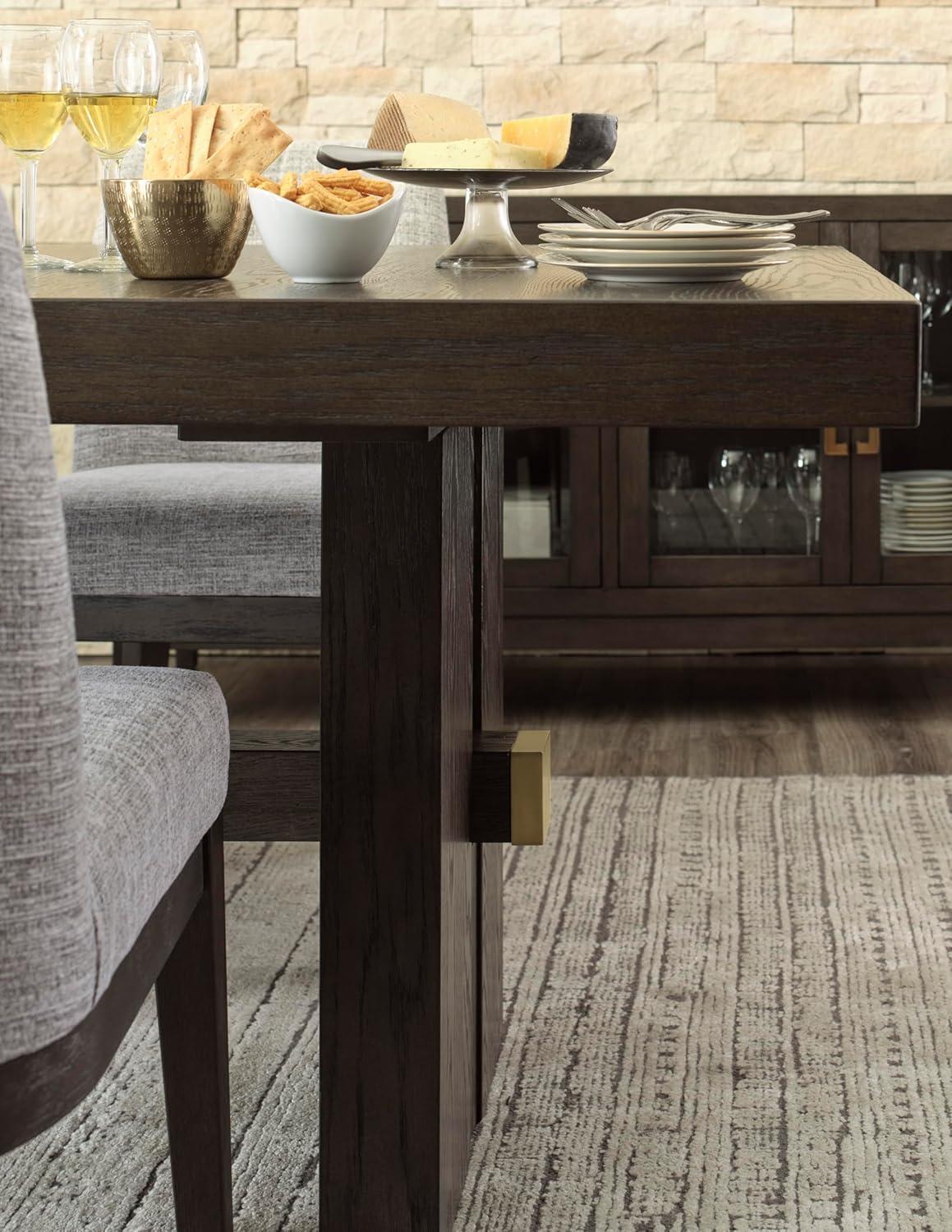 imageSignature Design by Ashley Burkhaus Contemporary Counter Height Dining Table with DoublePedestal Base and Wine Rack Dark BrownRectangle Extension