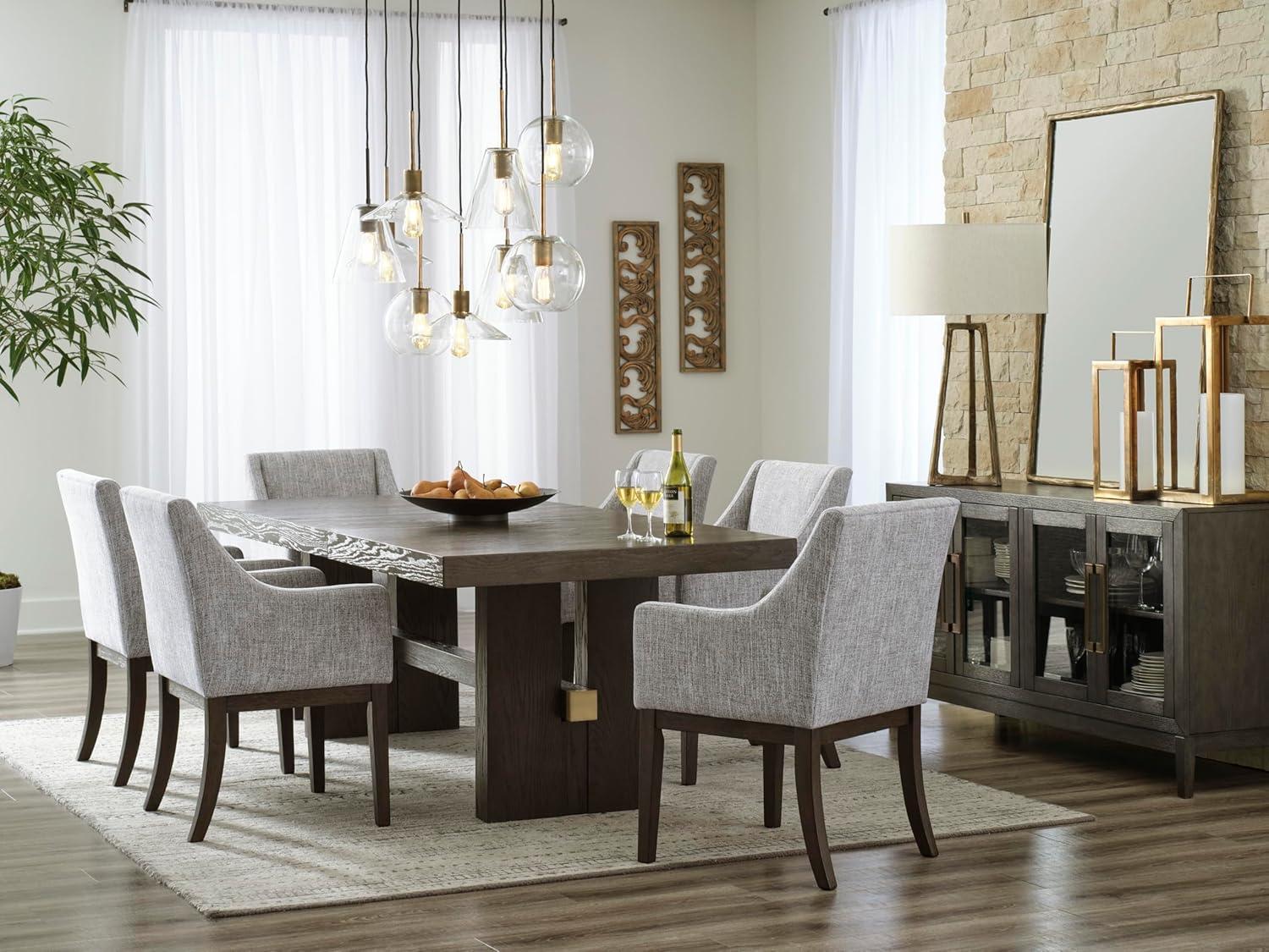 imageSignature Design by Ashley Burkhaus Contemporary Counter Height Dining Table with DoublePedestal Base and Wine Rack Dark BrownRectangle Extension