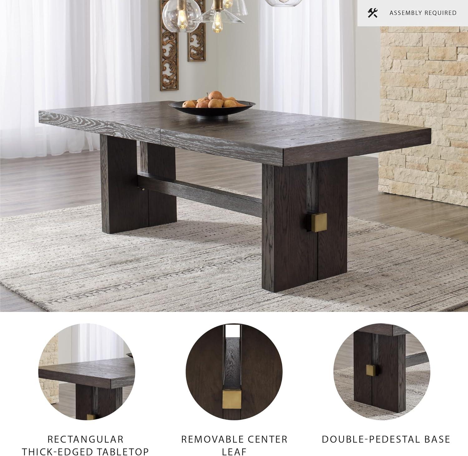 imageSignature Design by Ashley Burkhaus Contemporary Counter Height Dining Table with DoublePedestal Base and Wine Rack Dark BrownRectangle Extension
