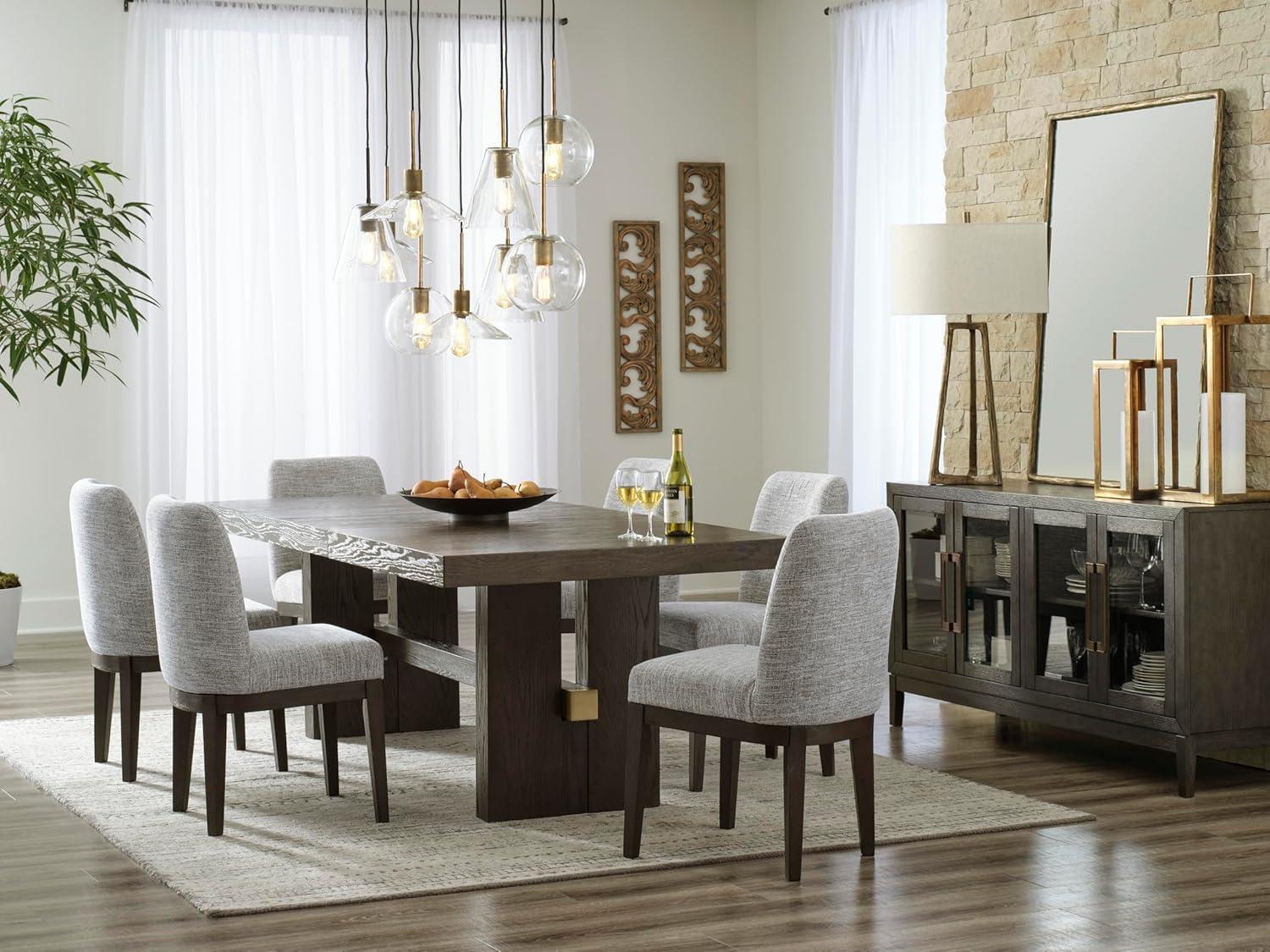 imageSignature Design by Ashley Burkhaus Contemporary Counter Height Dining Table with DoublePedestal Base and Wine Rack Dark BrownRectangle Extension