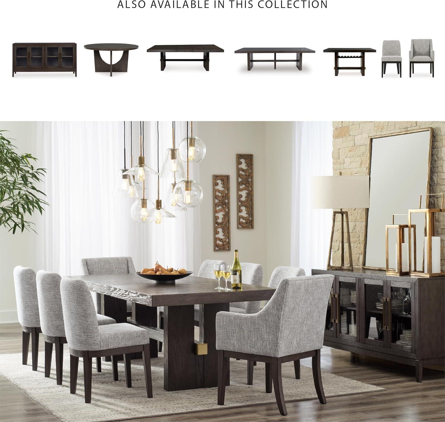 imageSignature Design by Ashley Burkhaus Traditional Dining Upholstered Arm Chair 2 Count Gray ampamp Dark BrownARM CHAIR