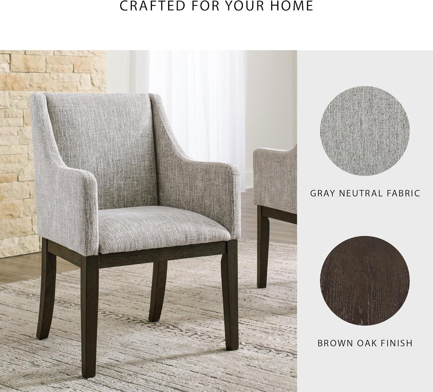 imageSignature Design by Ashley Burkhaus Traditional Dining Upholstered Arm Chair 2 Count Gray ampamp Dark BrownARM CHAIR