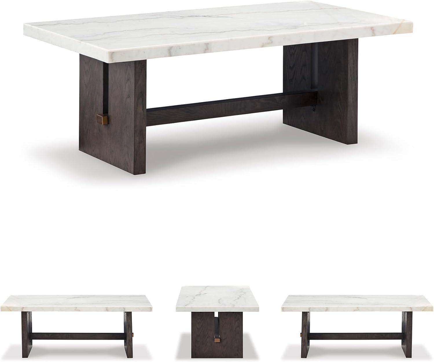 imageSignature Design by Ashley Burkhaus Traditional Rectangular Coffee Table with Marble Tabletop Dark Brown ampamp White