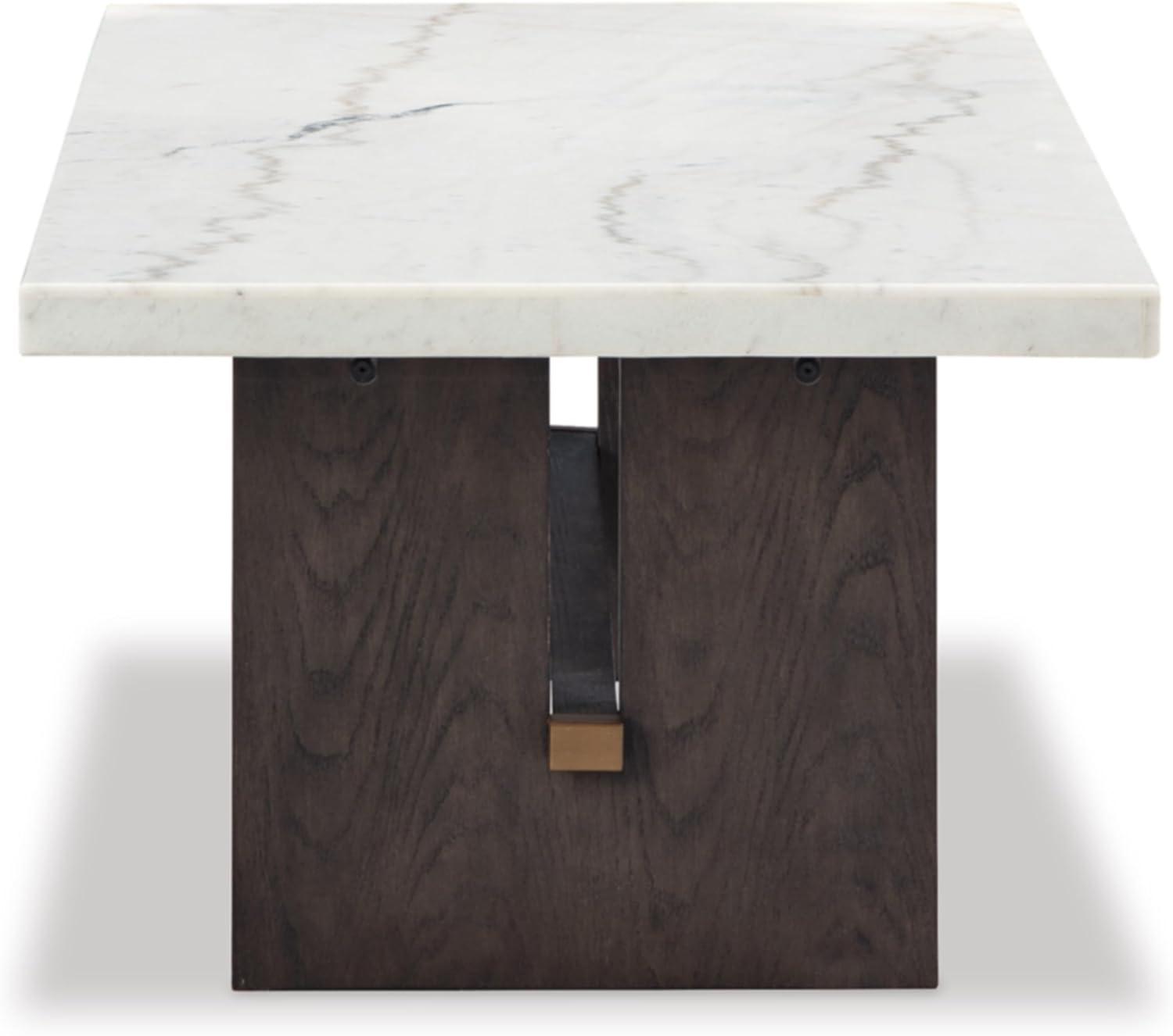 imageSignature Design by Ashley Burkhaus Traditional Rectangular Coffee Table with Marble Tabletop Dark Brown ampamp White