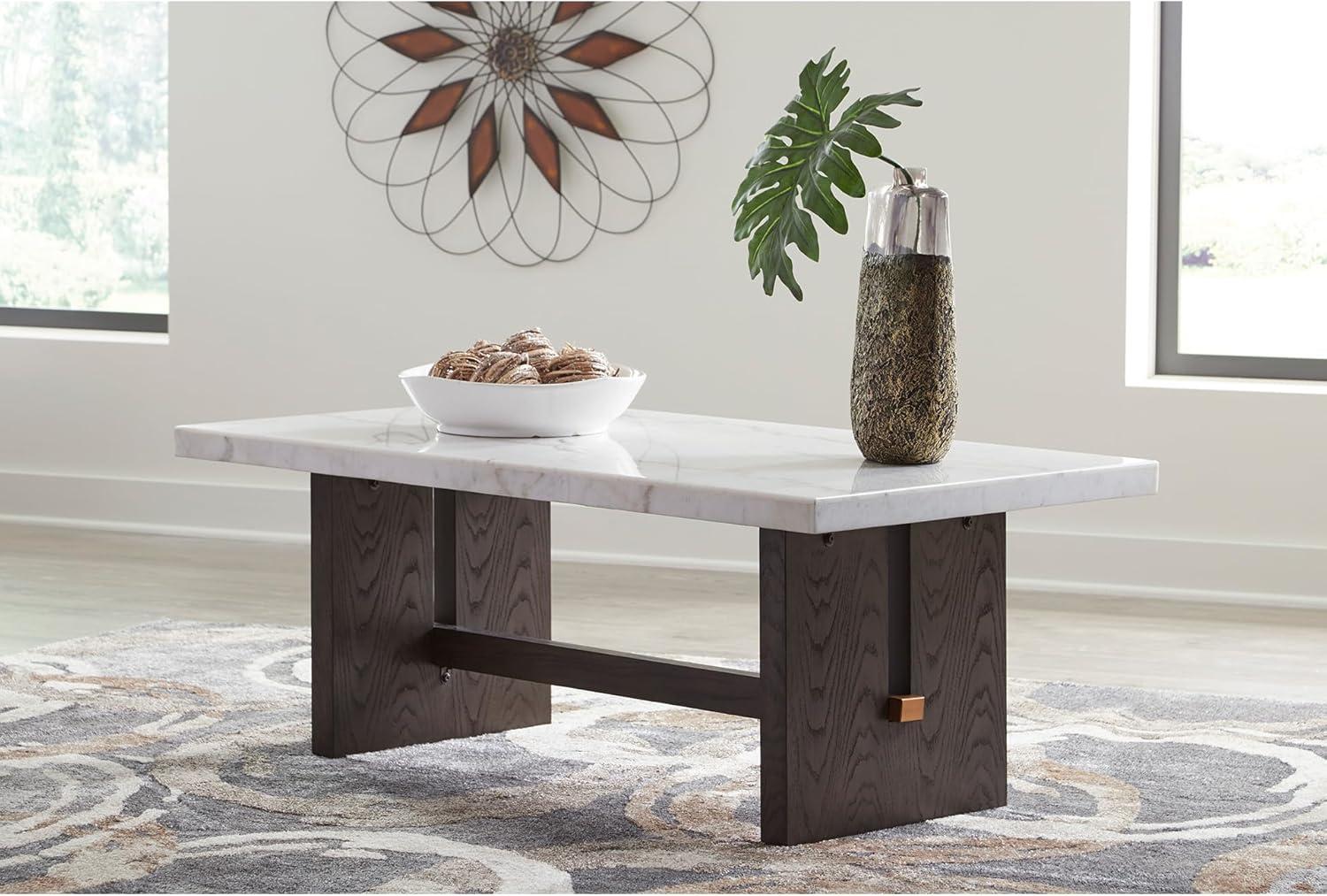 imageSignature Design by Ashley Burkhaus Traditional Rectangular Coffee Table with Marble Tabletop Dark Brown ampamp White