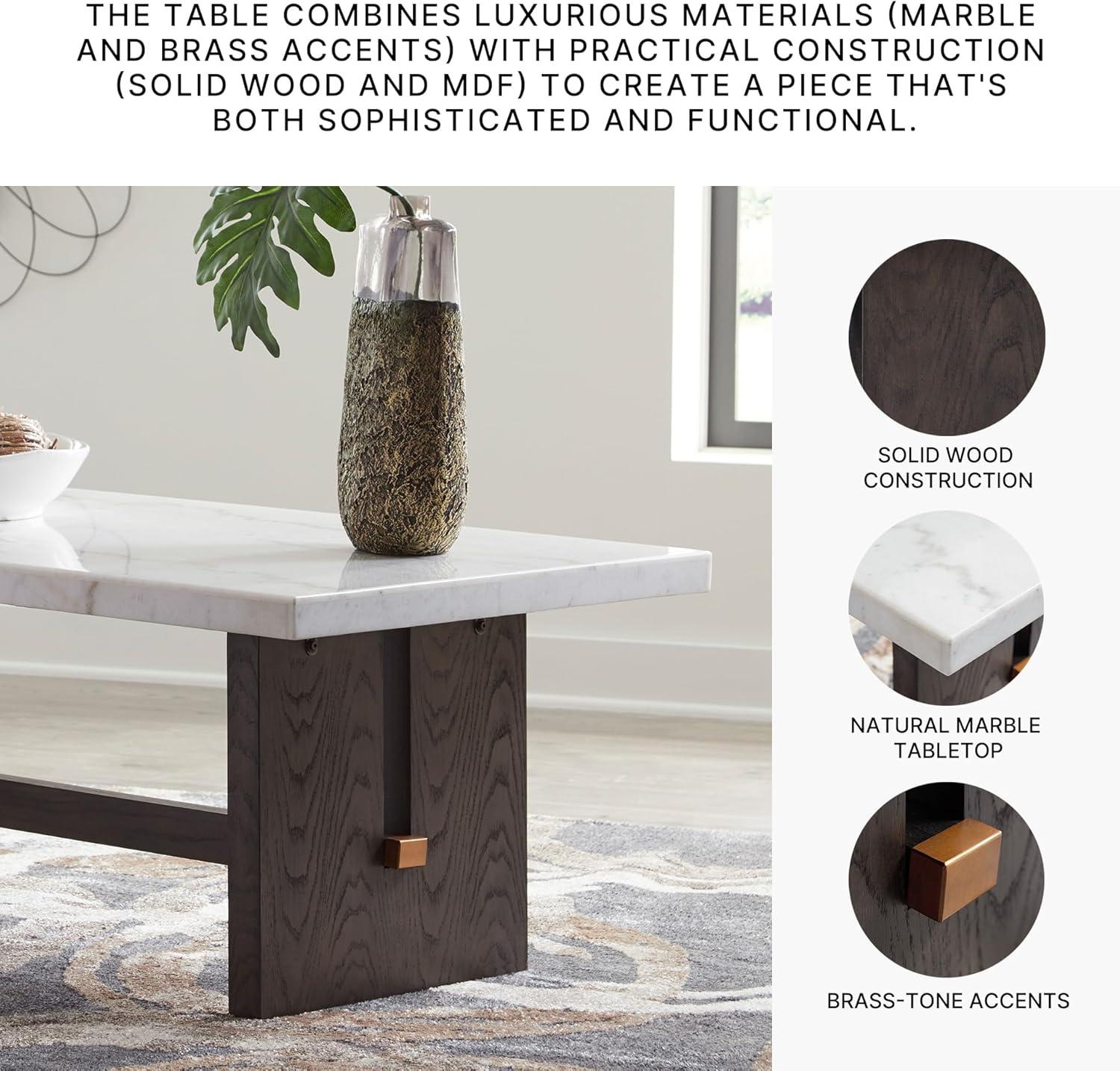 imageSignature Design by Ashley Burkhaus Traditional Rectangular Coffee Table with Marble Tabletop Dark Brown ampamp White