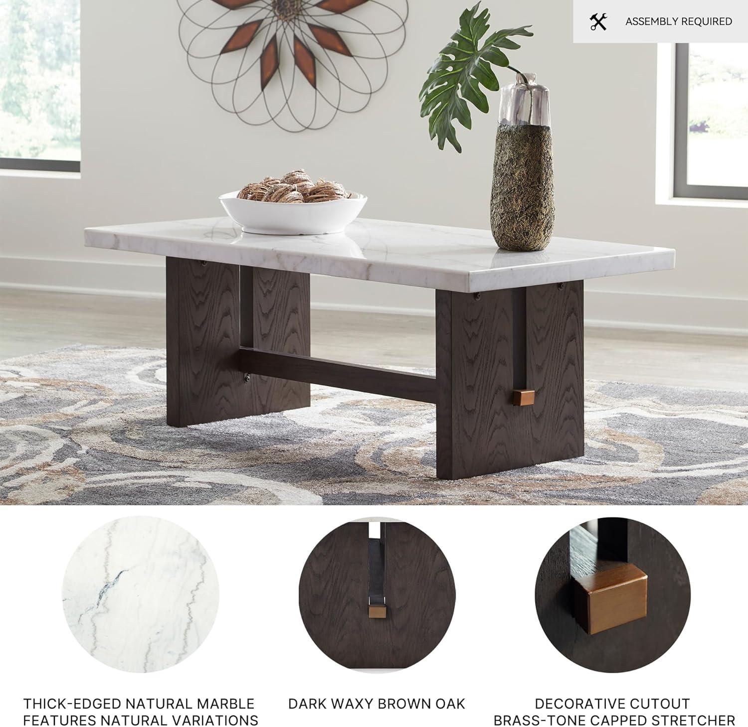 imageSignature Design by Ashley Burkhaus Traditional Rectangular Coffee Table with Marble Tabletop Dark Brown ampamp White