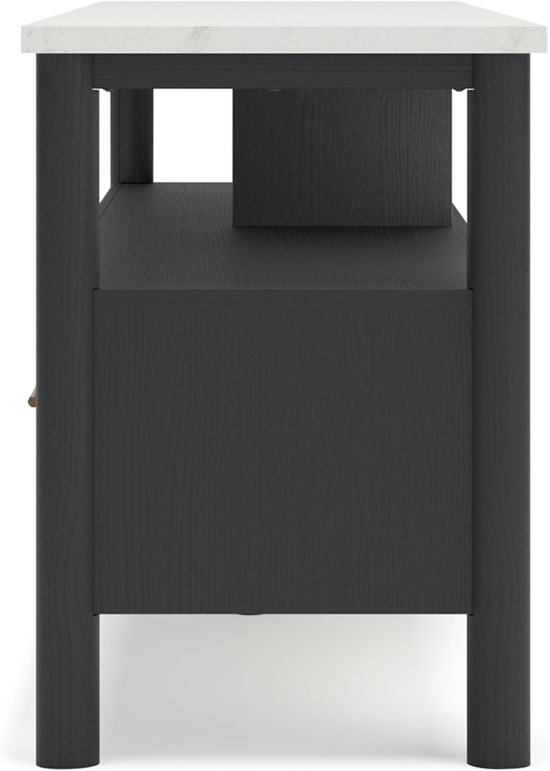 imageSignature Design by Ashley Cadmori Traditional 72quot TV Stand for TVs up to 82quot with Ambient Lighting Open Shelf and Drawers Black ampamp WhiteBlack White