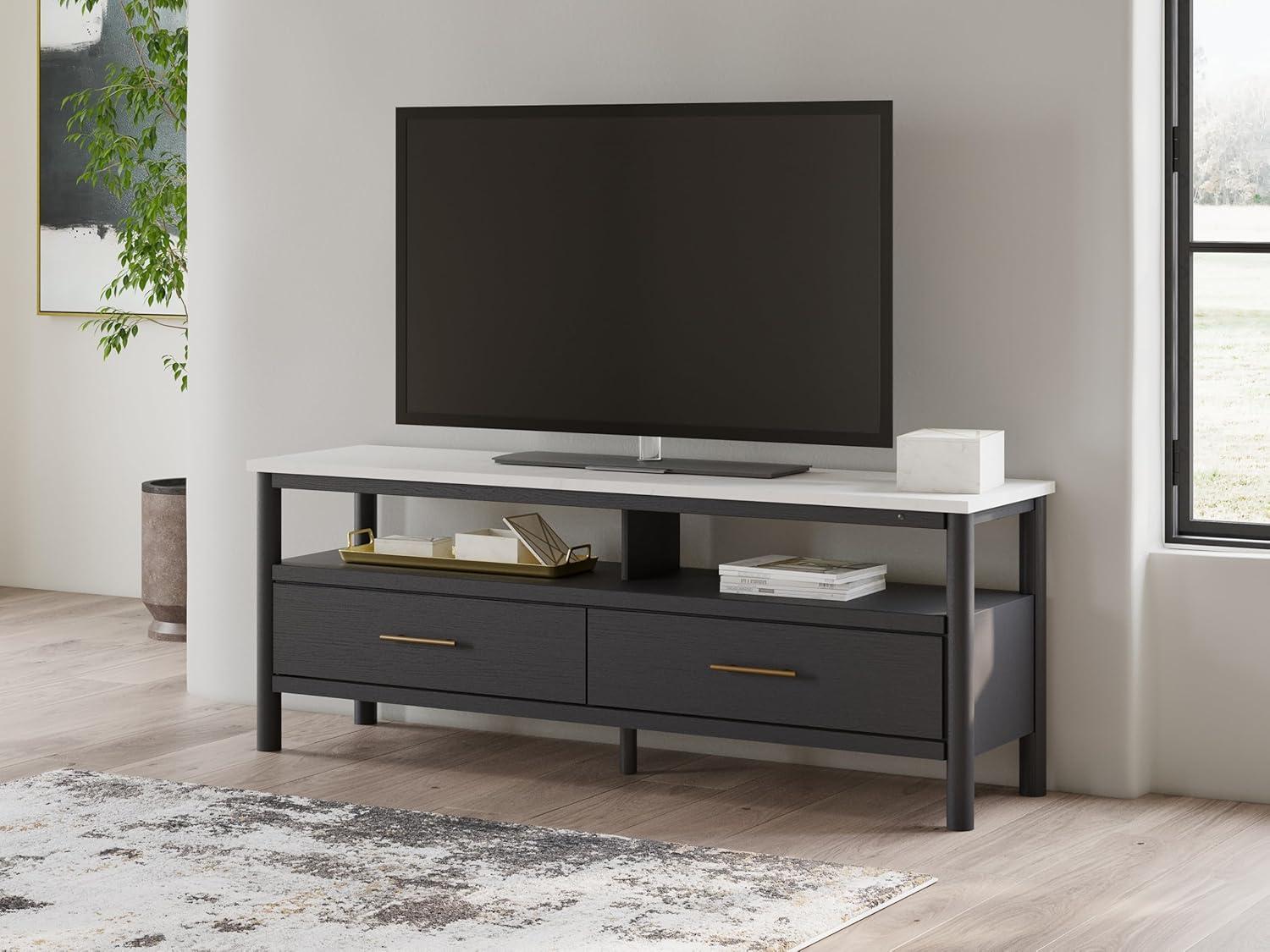 imageSignature Design by Ashley Cadmori Traditional 72quot TV Stand for TVs up to 82quot with Ambient Lighting Open Shelf and Drawers Black ampamp WhiteBlack White