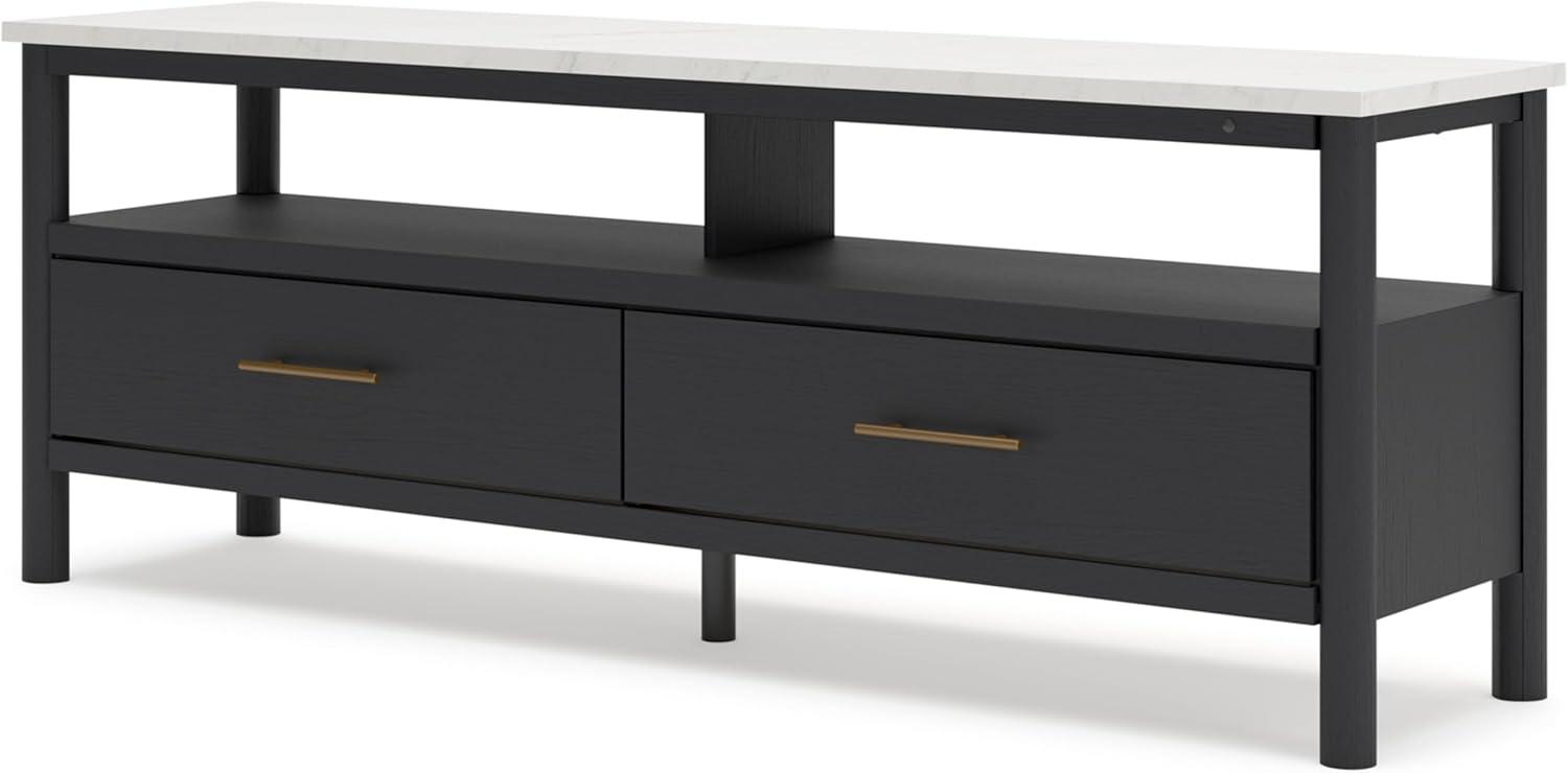 imageSignature Design by Ashley Cadmori Traditional 72quot TV Stand for TVs up to 82quot with Ambient Lighting Open Shelf and Drawers Black ampamp WhiteBlack White