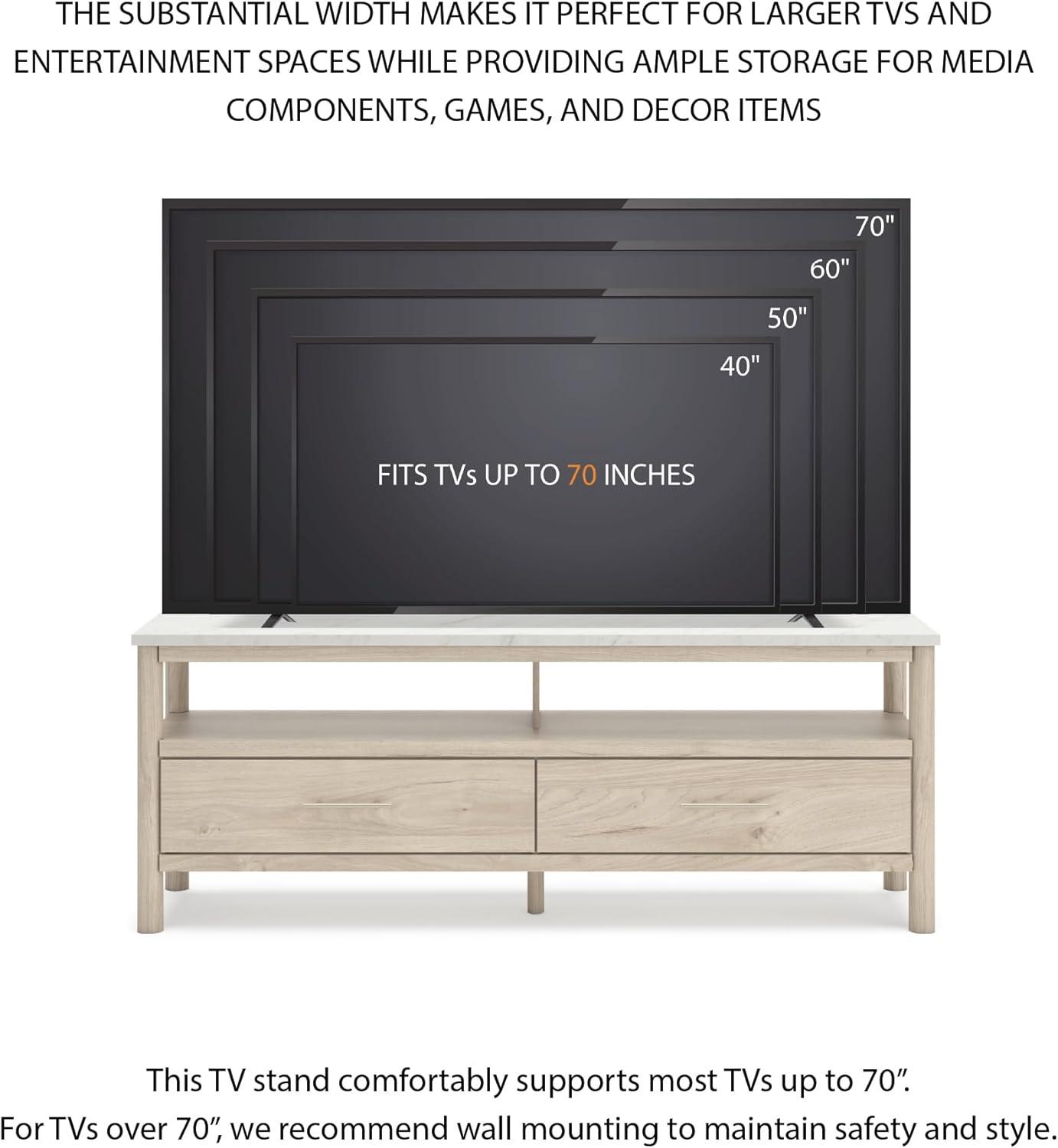 imageSignature Design by Ashley Cadmori Traditional 72quot TV Stand for TVs up to 82quot with Ambient Lighting Open Shelf and Drawers Black ampamp WhiteLight Brown White
