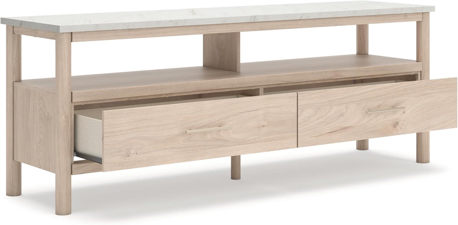 imageSignature Design by Ashley Cadmori Traditional 72quot TV Stand for TVs up to 82quot with Ambient Lighting Open Shelf and Drawers Black ampamp WhiteLight Brown White