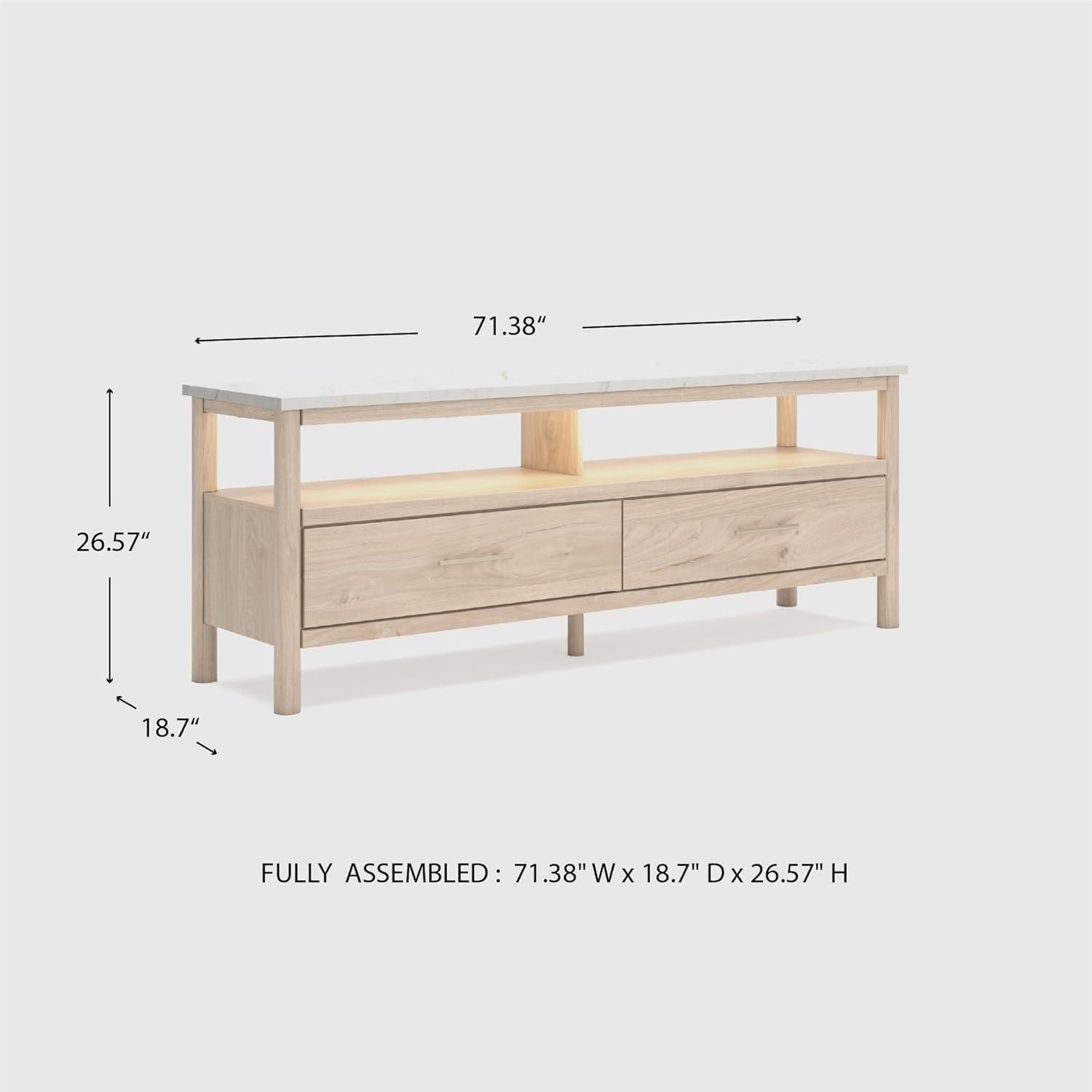 imageSignature Design by Ashley Cadmori Traditional 72quot TV Stand for TVs up to 82quot with Ambient Lighting Open Shelf and Drawers Black ampamp WhiteLight Brown White