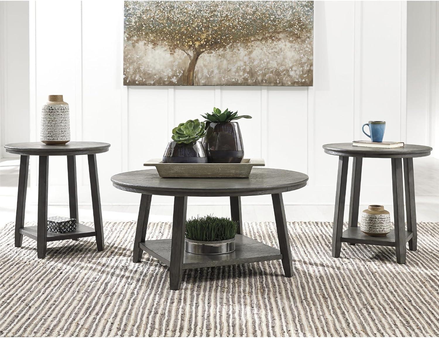 imageSignature Design by Ashley Caitbrook Neutral 3 Piece Table Set with Coffee ampamp 2 End Tables Grayish BrownBrown
