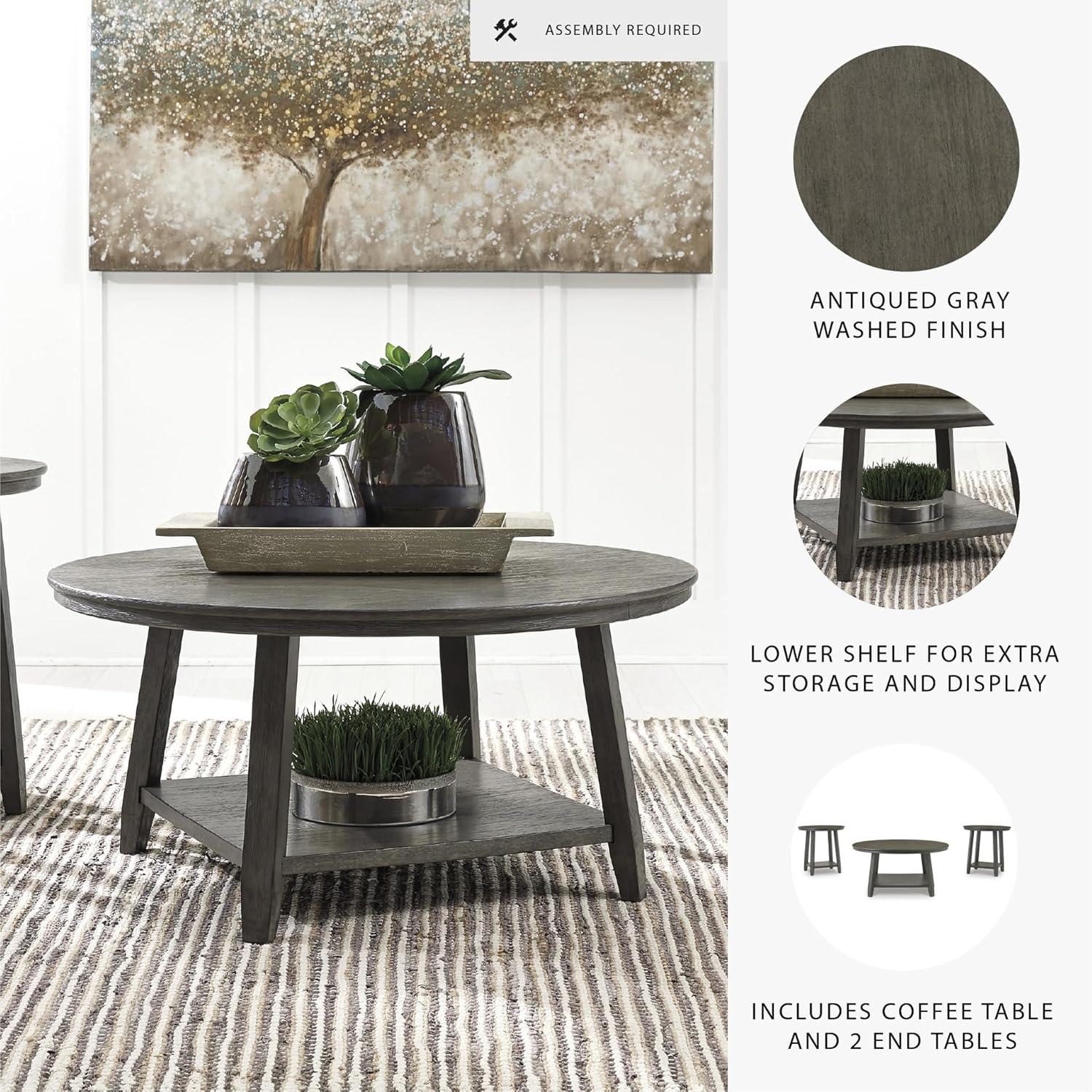 imageSignature Design by Ashley Caitbrook Neutral 3 Piece Table Set with Coffee ampamp 2 End Tables Grayish BrownBrown