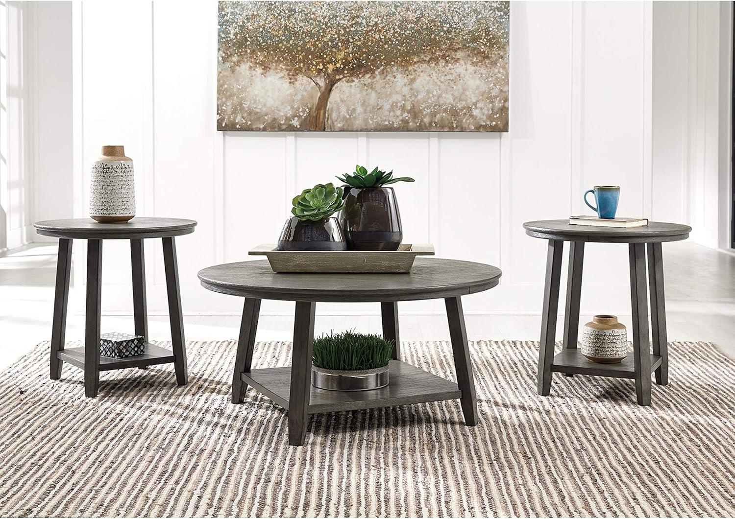 imageSignature Design by Ashley Caitbrook Neutral 3 Piece Table Set with Coffee ampamp 2 End Tables Grayish BrownBrown