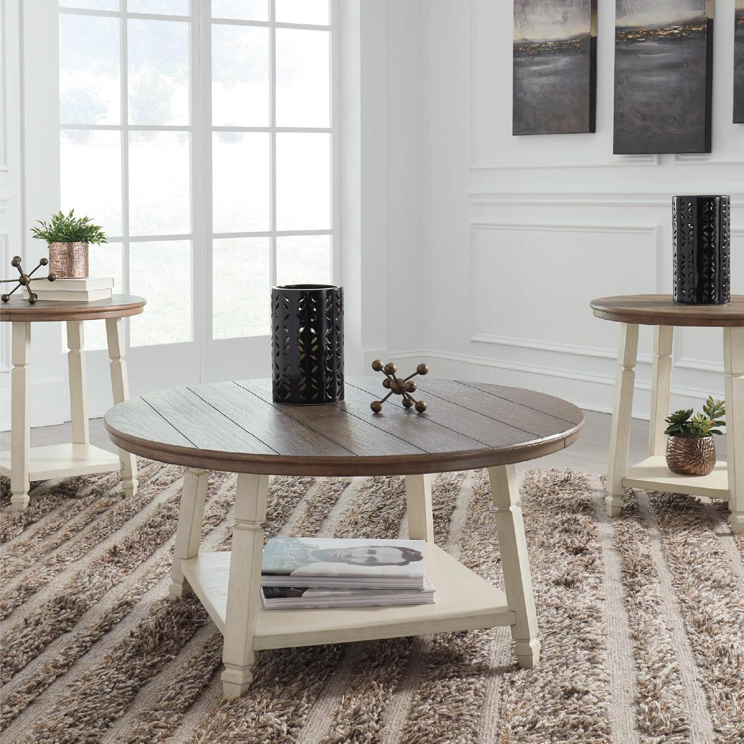 imageSignature Design by Ashley Caitbrook Neutral 3 Piece Table Set with Coffee ampamp 2 End Tables Grayish BrownWhitewash