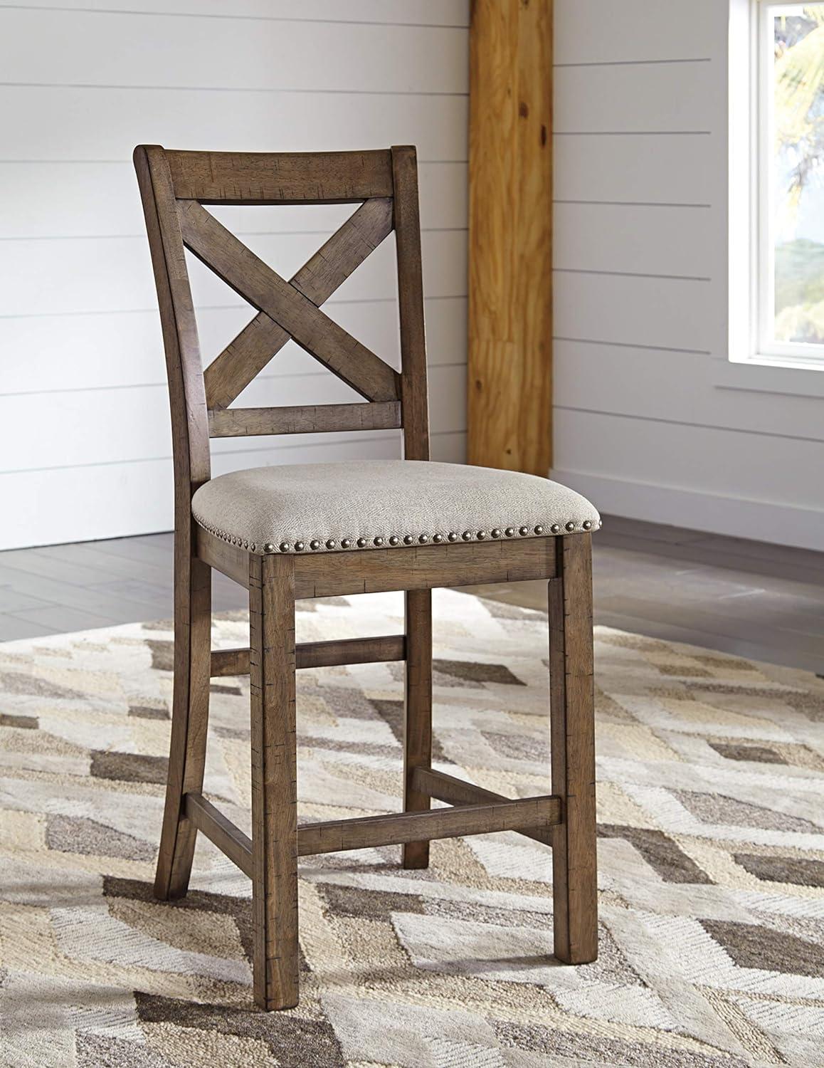imageSignature Design by Ashley Caitbrook Rustic 2463quot Counter Height Upholstered Barstool Set of 2 GrayBrown