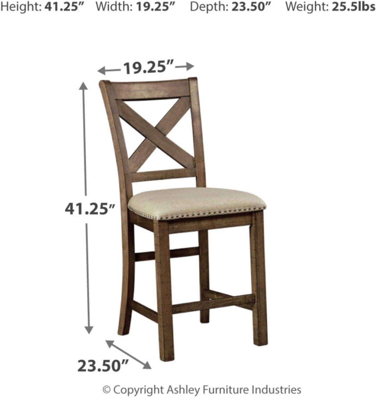 imageSignature Design by Ashley Caitbrook Rustic 2463quot Counter Height Upholstered Barstool Set of 2 GrayBrown