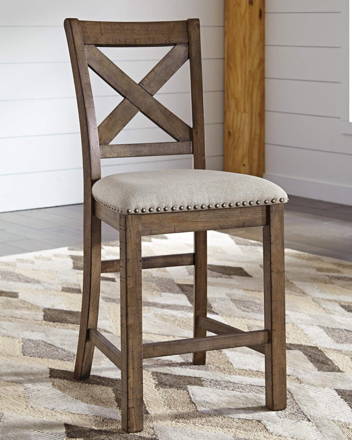 imageSignature Design by Ashley Caitbrook Rustic 2463quot Counter Height Upholstered Barstool Set of 2 GrayBrown